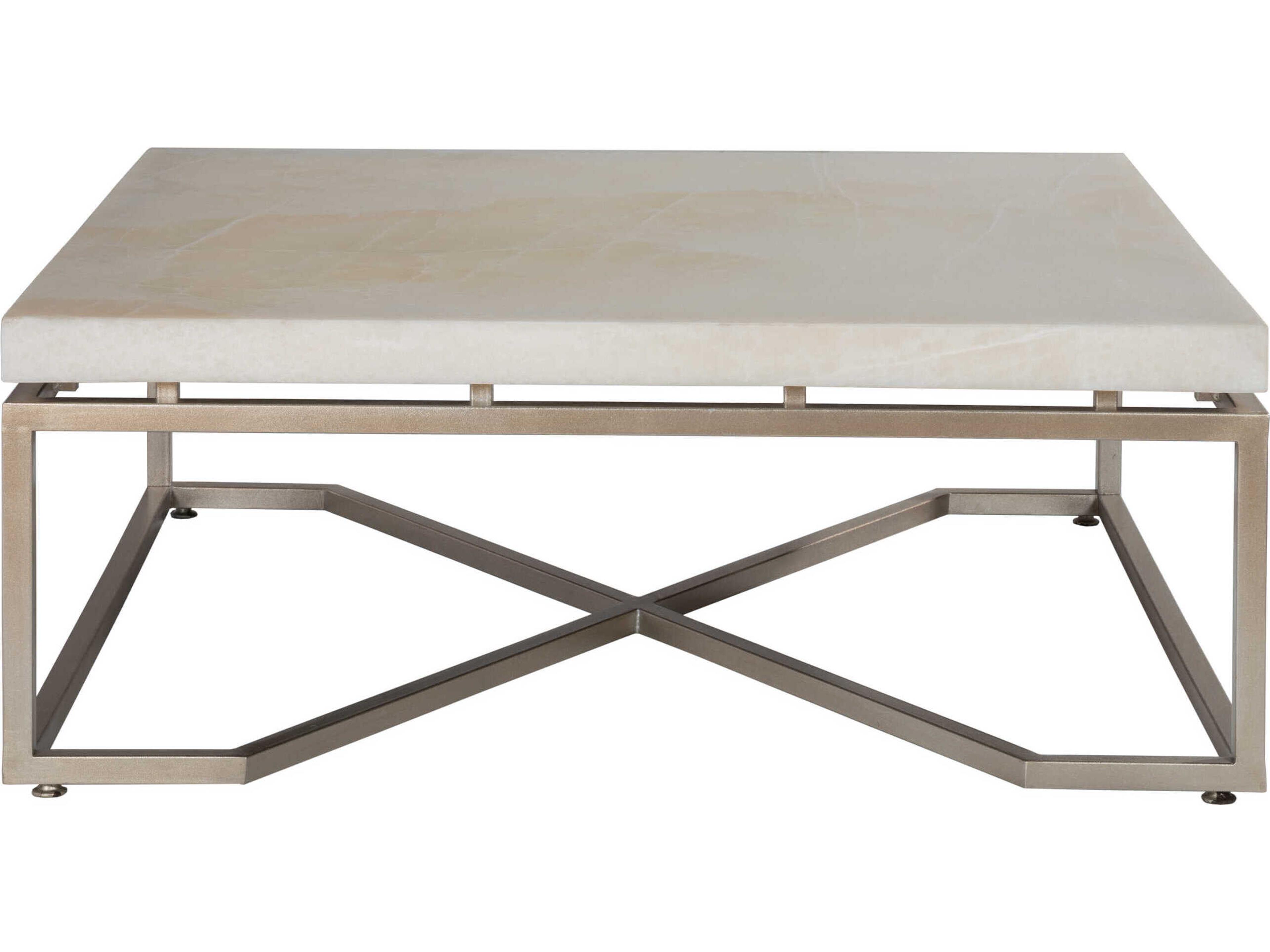 Artistica Signature Designs Vara Square Stone Champagne Silver Leaf White Onyx Cocktail Table