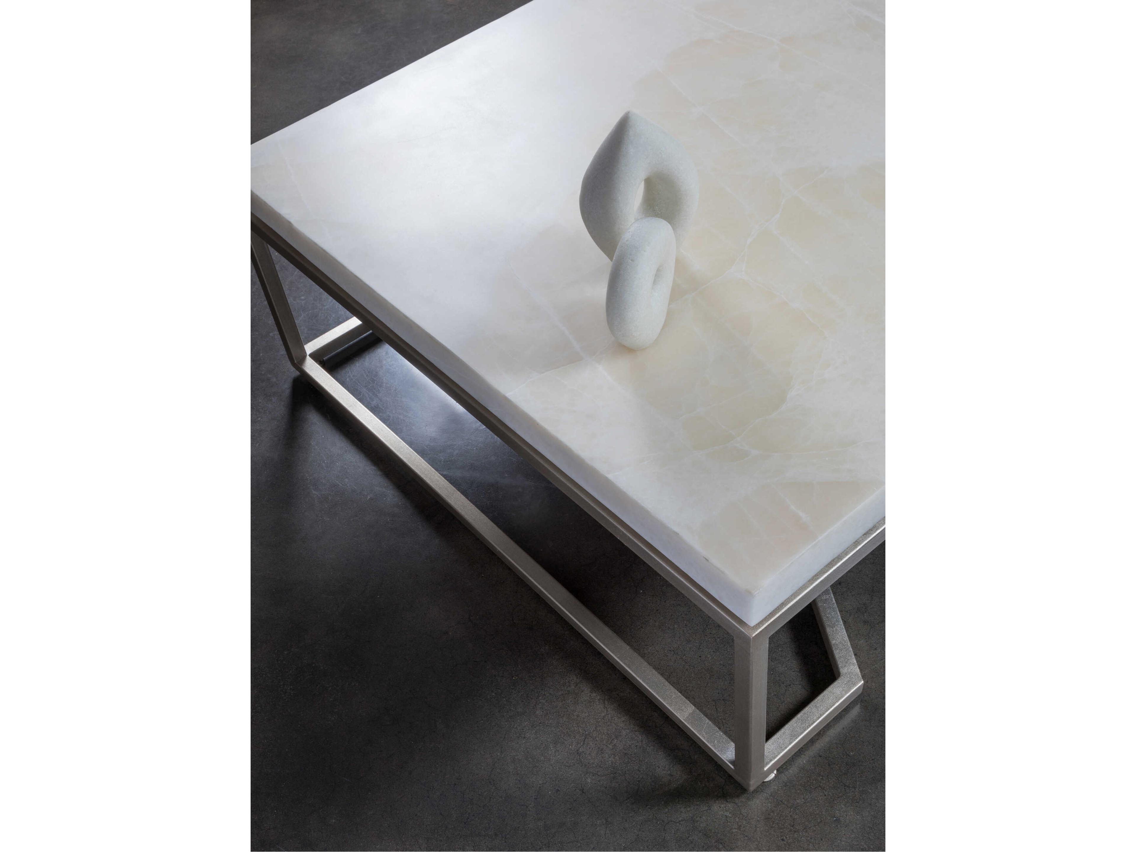 Artistica Signature Designs Vara Square Stone Champagne Silver Leaf White Onyx Cocktail Table