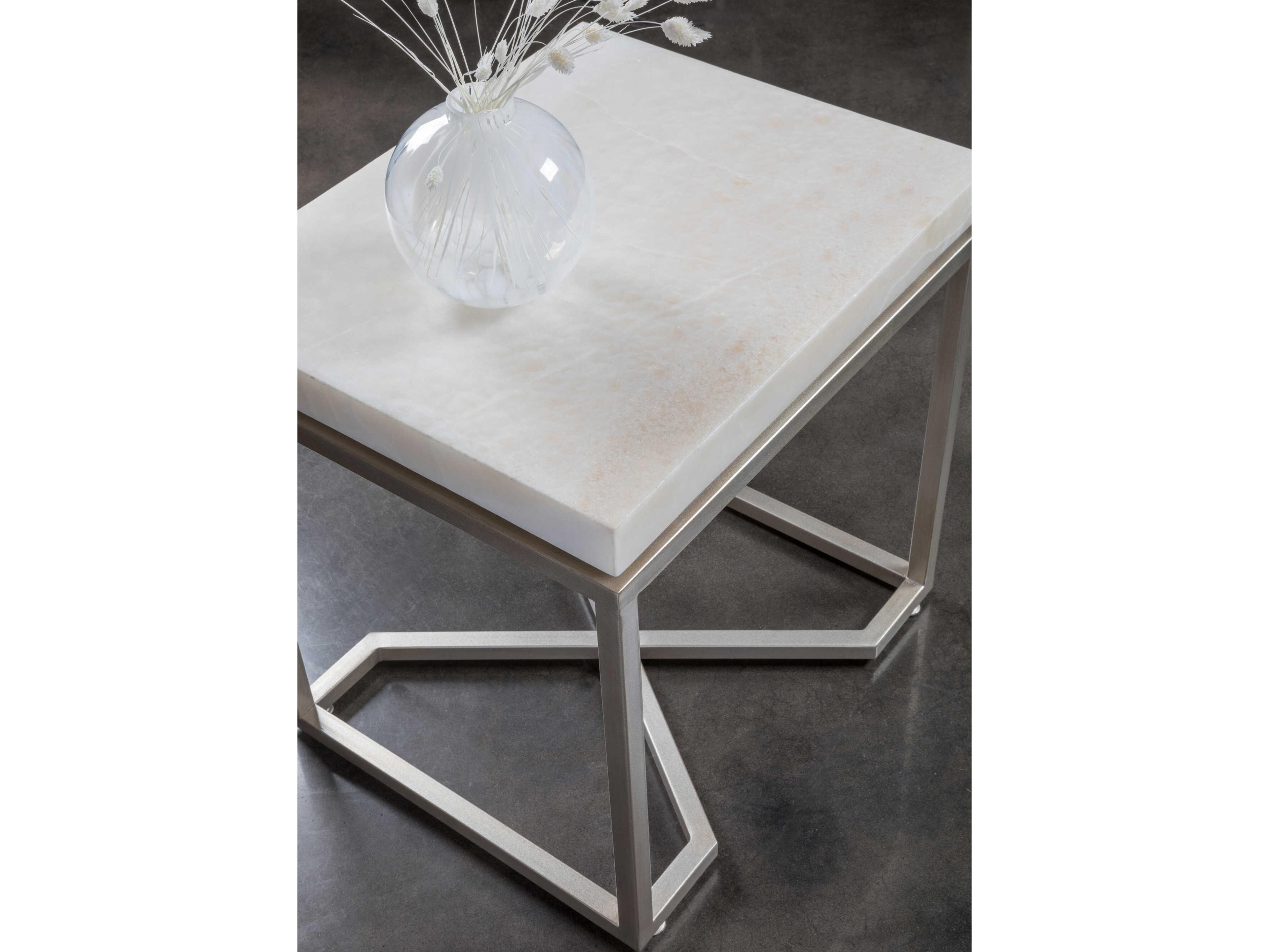 Artistica Signature Designs Vara Rectangular Stone Champagne Silver Leaf White Onyx End Table