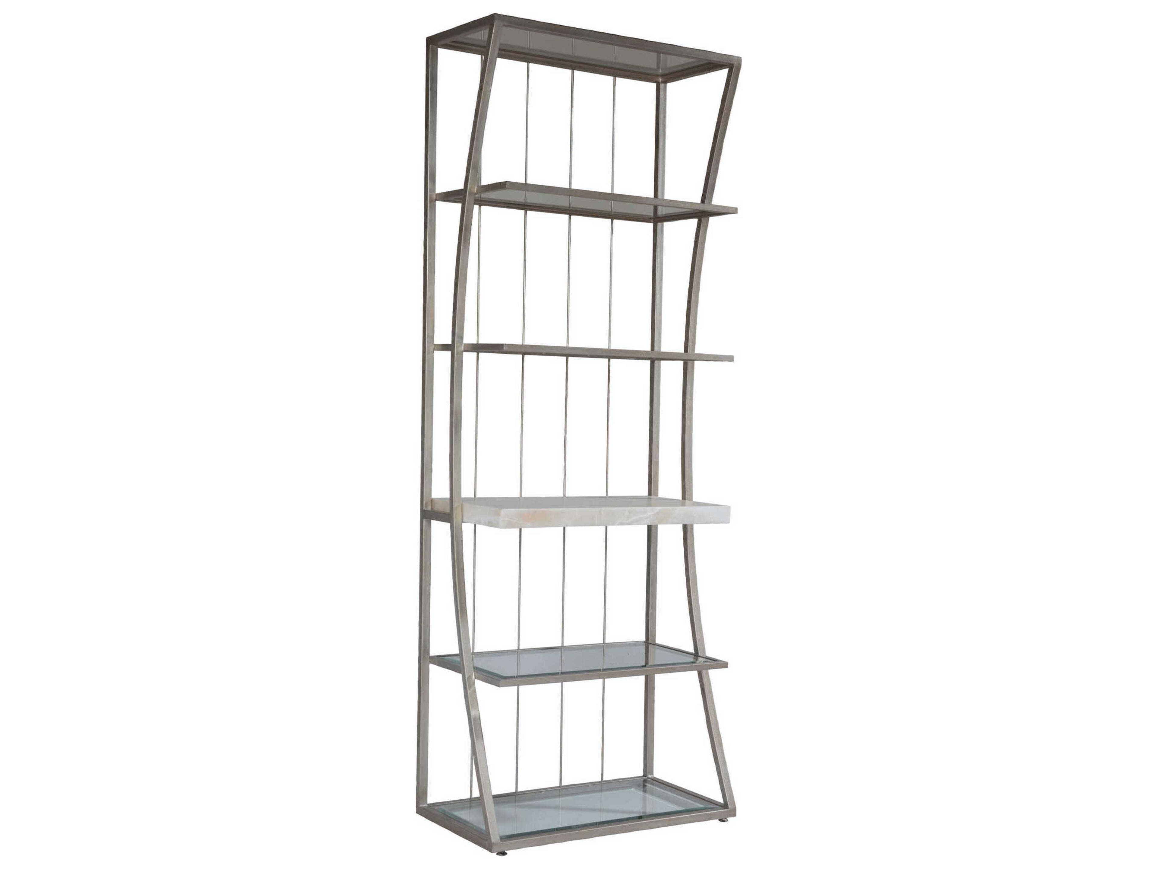 Home Vara Etagere Bookcase in Champagne Silver Leaf with Onyx and Glass Shelves