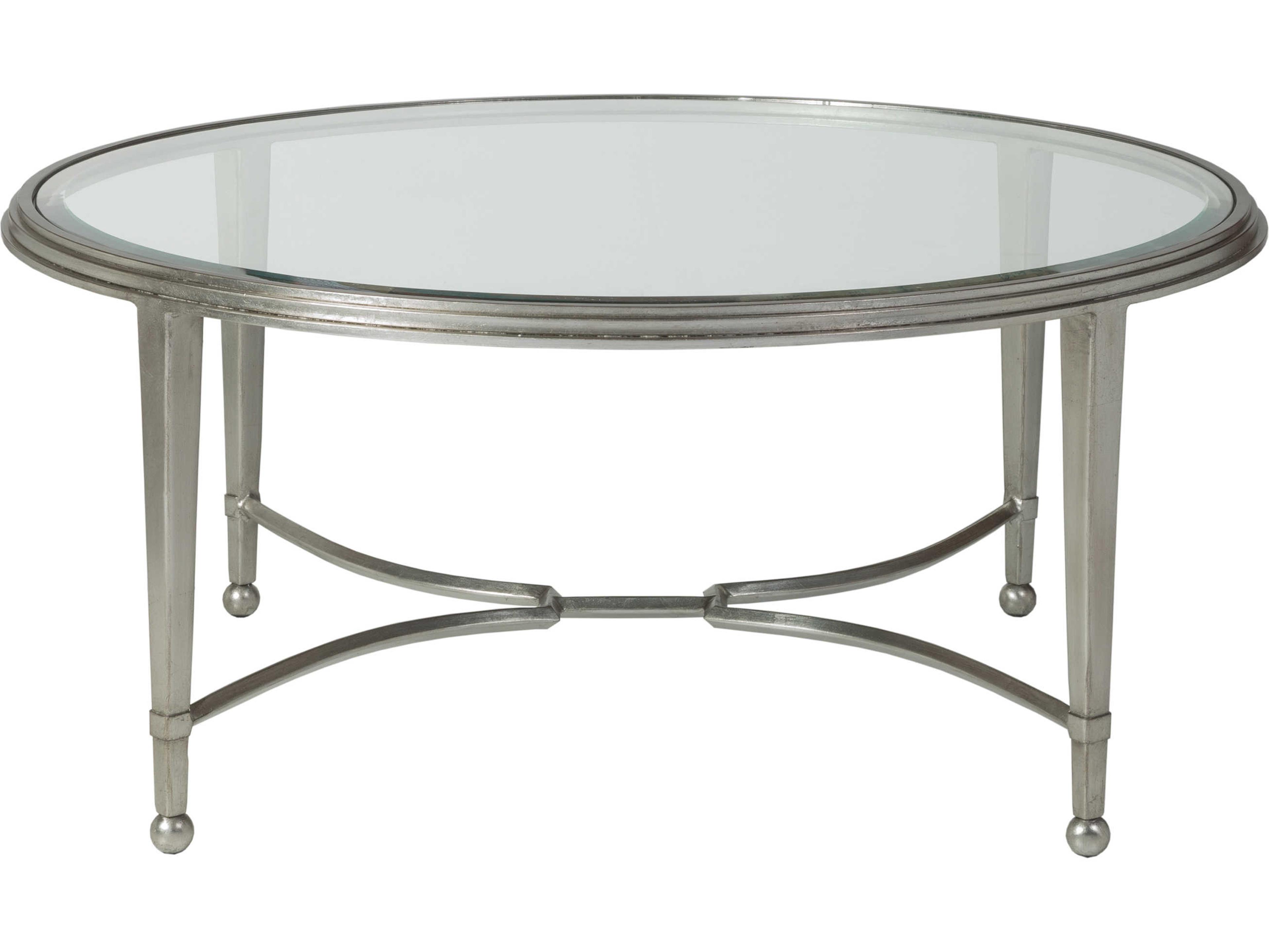 Artistica Metal Designs Sangiovese Round Glass Antique Silver Leaf Cocktail Table