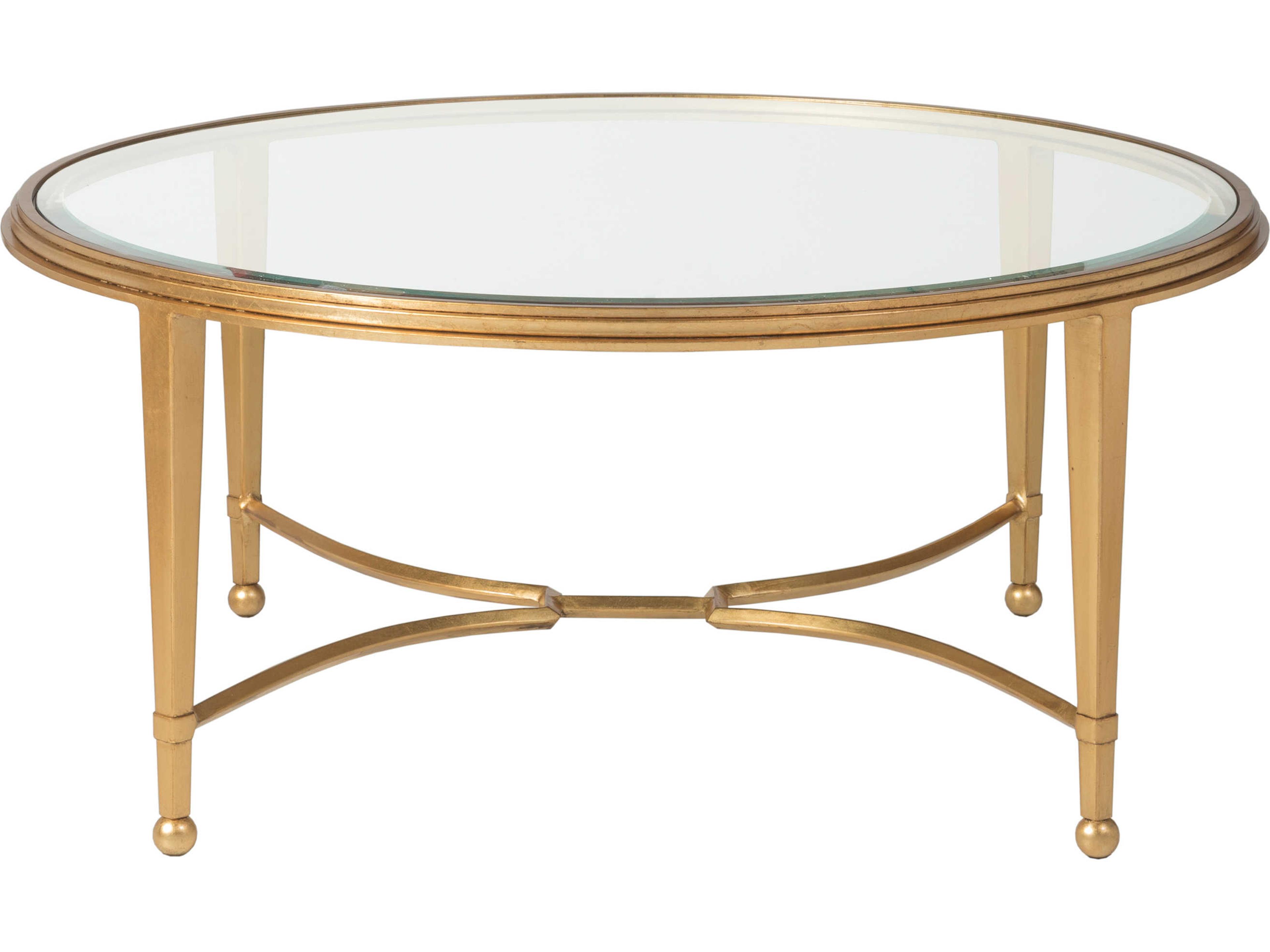 Artistica Metal Designs Sangiovese Round Glass Antique Gold Leaf Cocktail Table