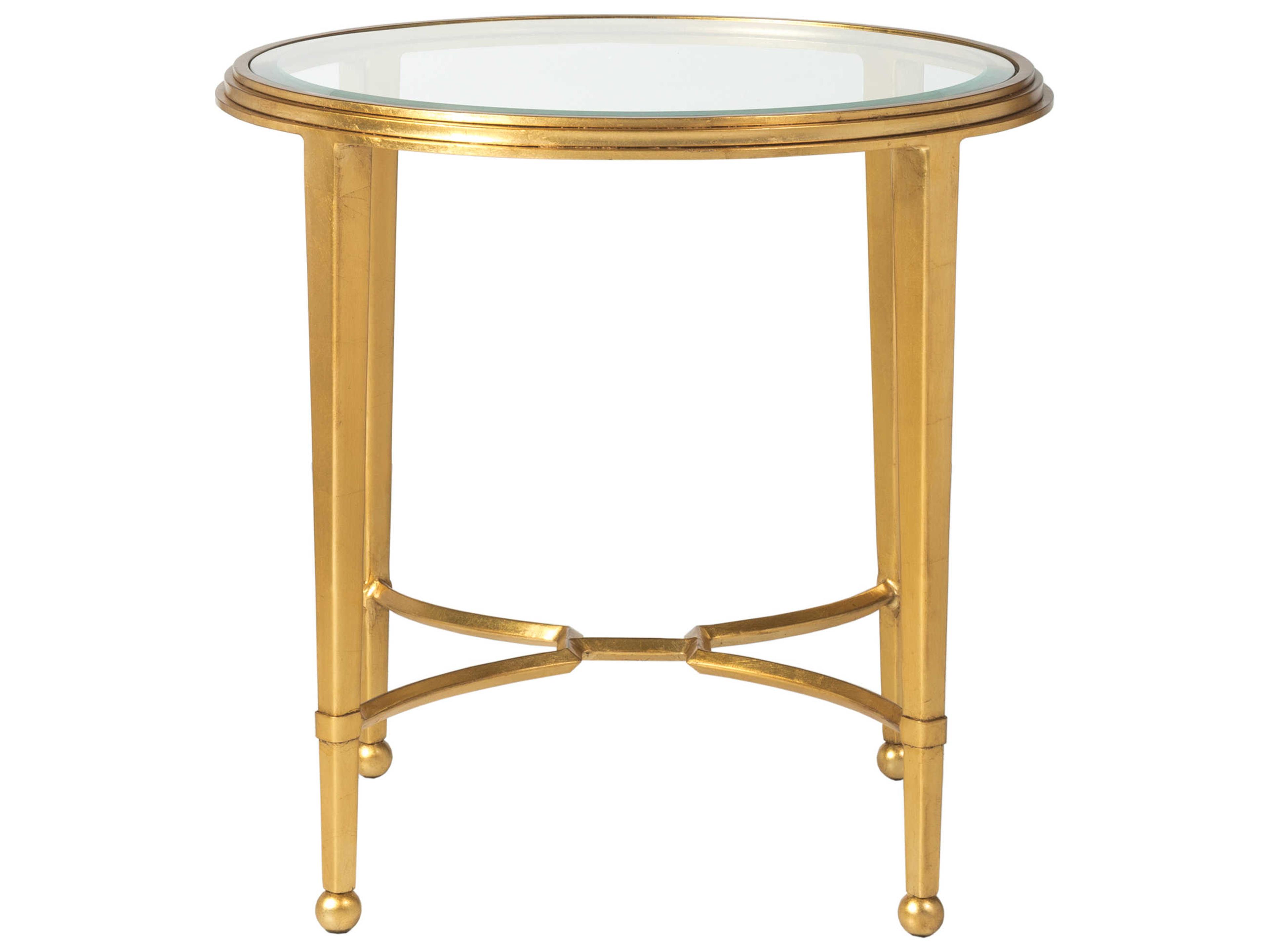 Artistica Metal Designs Sangiovese Round Glass Antique Gold Leaf End Table