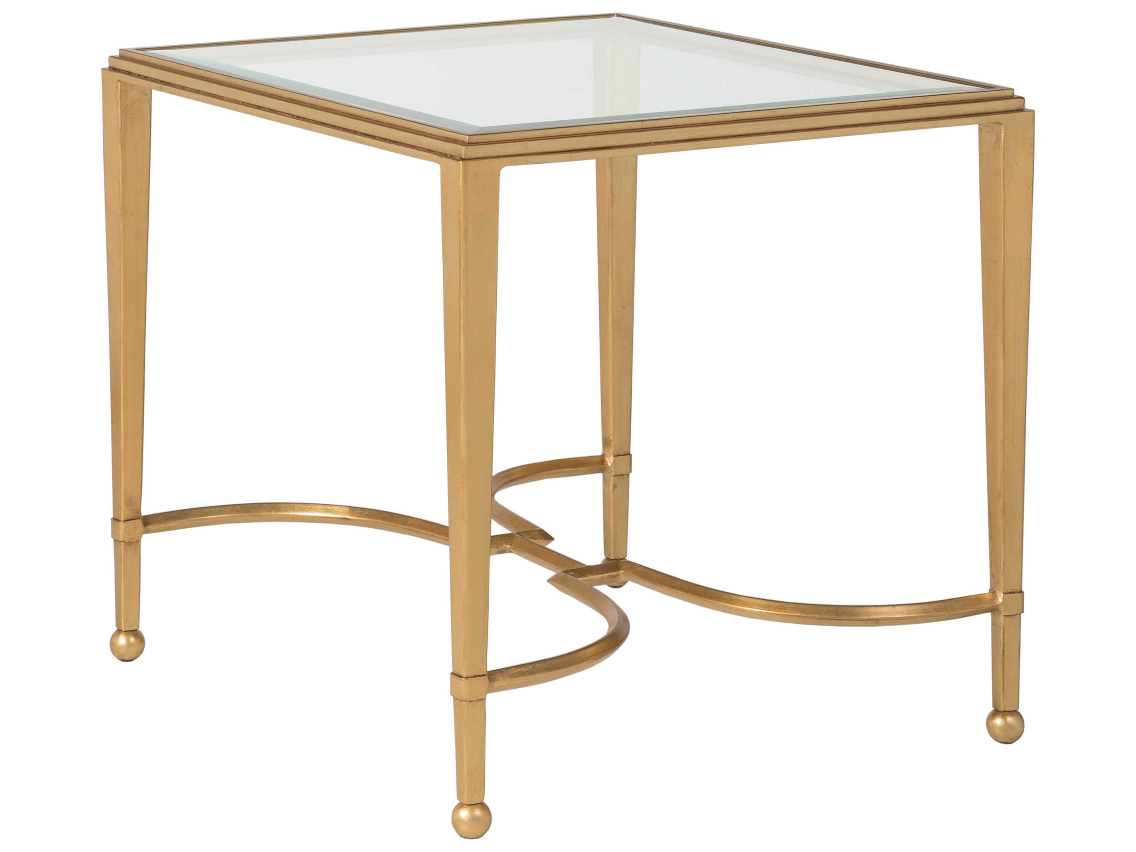 Artistica Metal Designs Sangiovese Rectangular Glass Antique Gold Leaf End Table