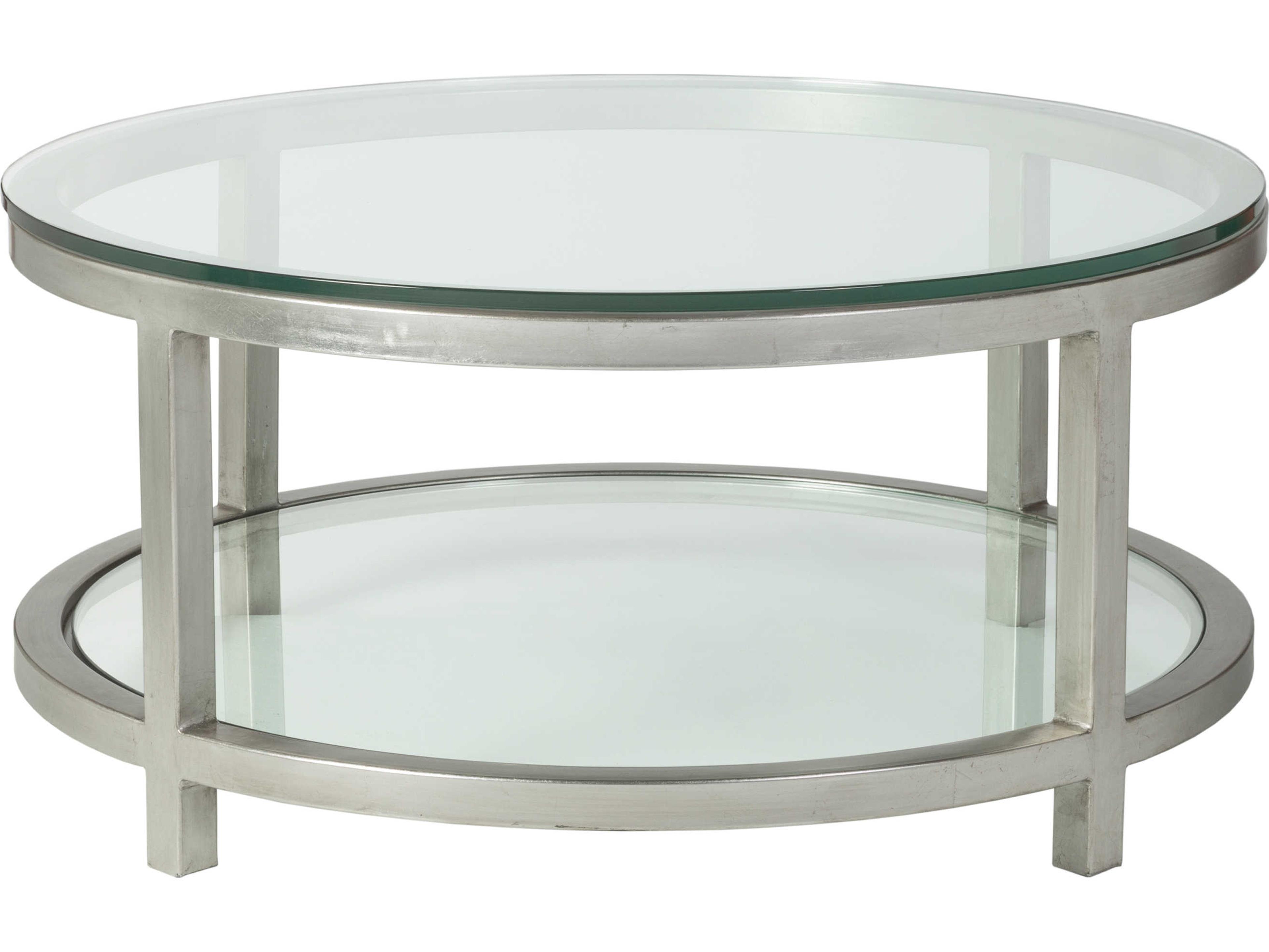 Artistica Metal Designs Per Se Round Glass Antique Silver Leaf Cocktail Table
