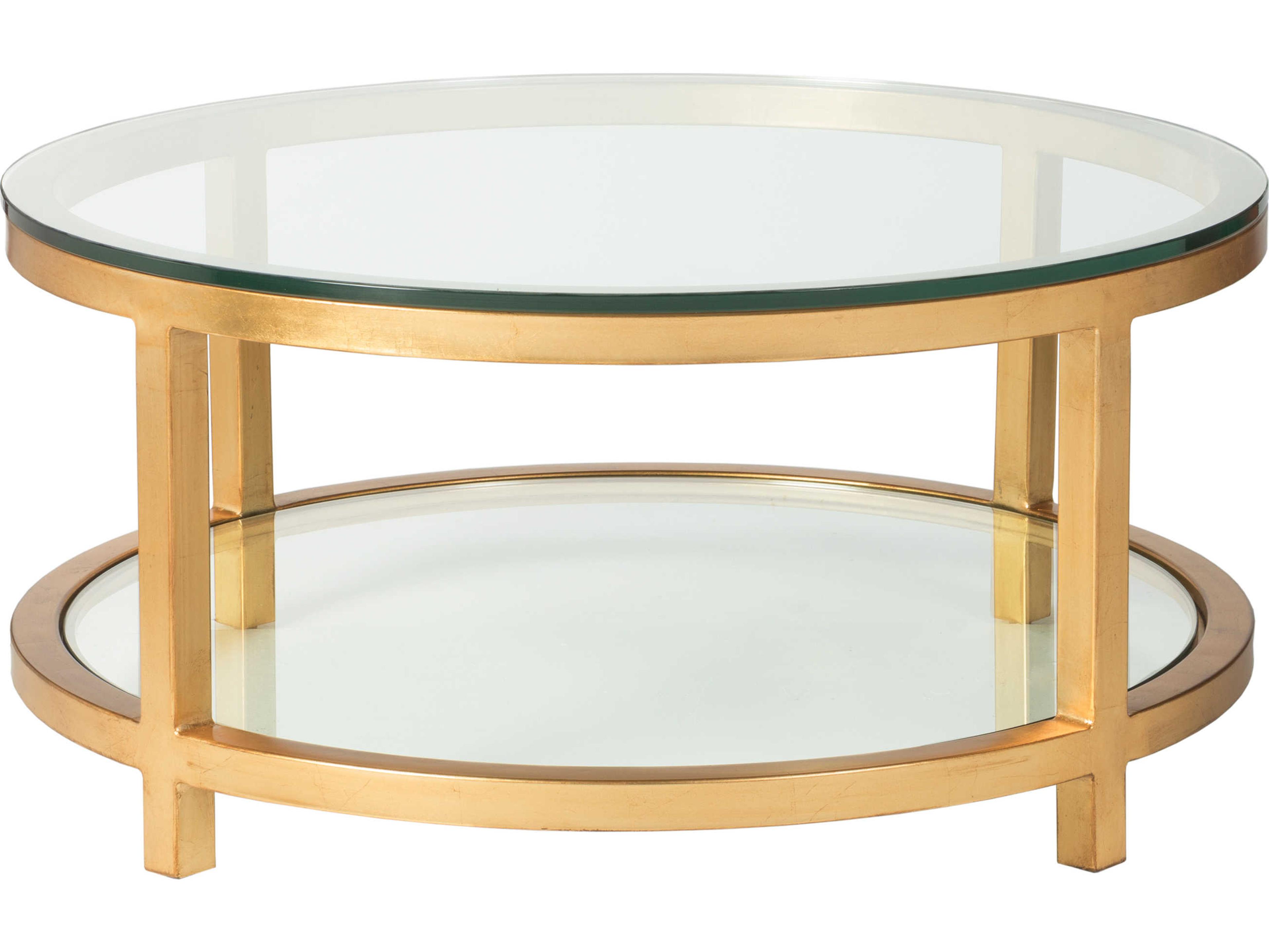 Artistica Metal Designs Per Se Round Glass Antique Gold Leaf Cocktail Table
