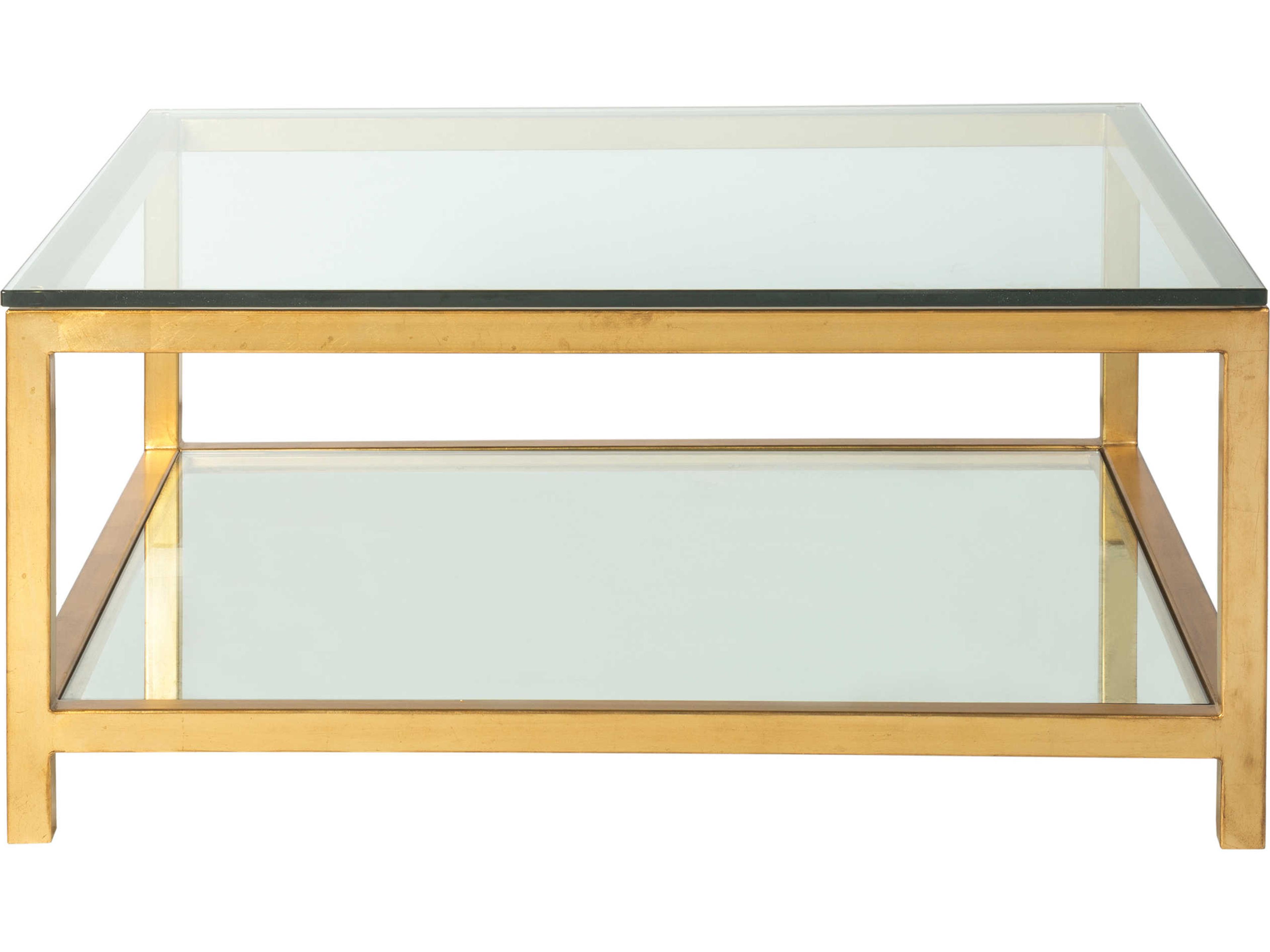 Artistica Metal Designs Per Se Square Glass Antique Gold Leaf Cocktail Table