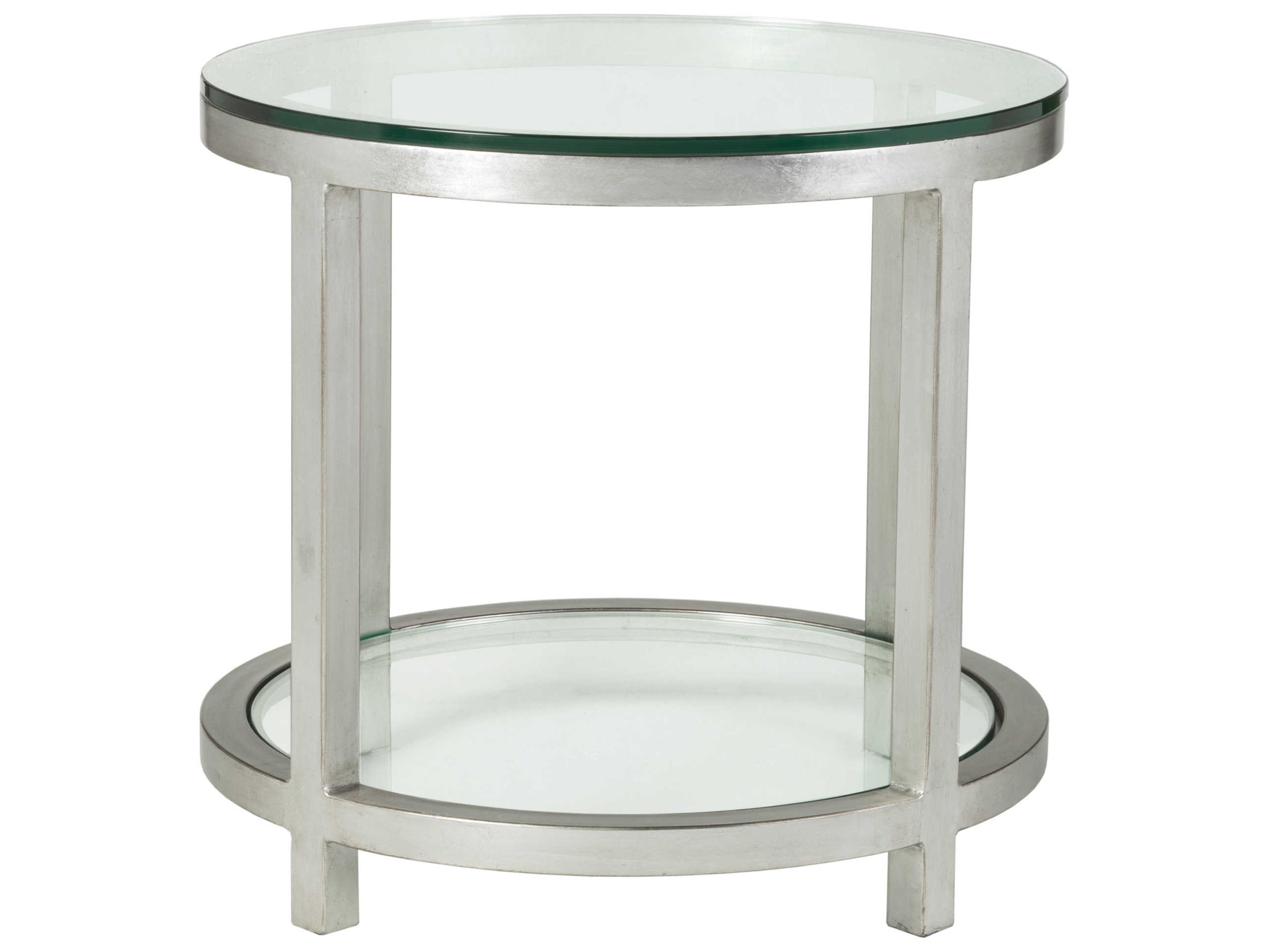 Artistica Metal Designs Per Se Round Glass Antique Silver Leaf End Table
