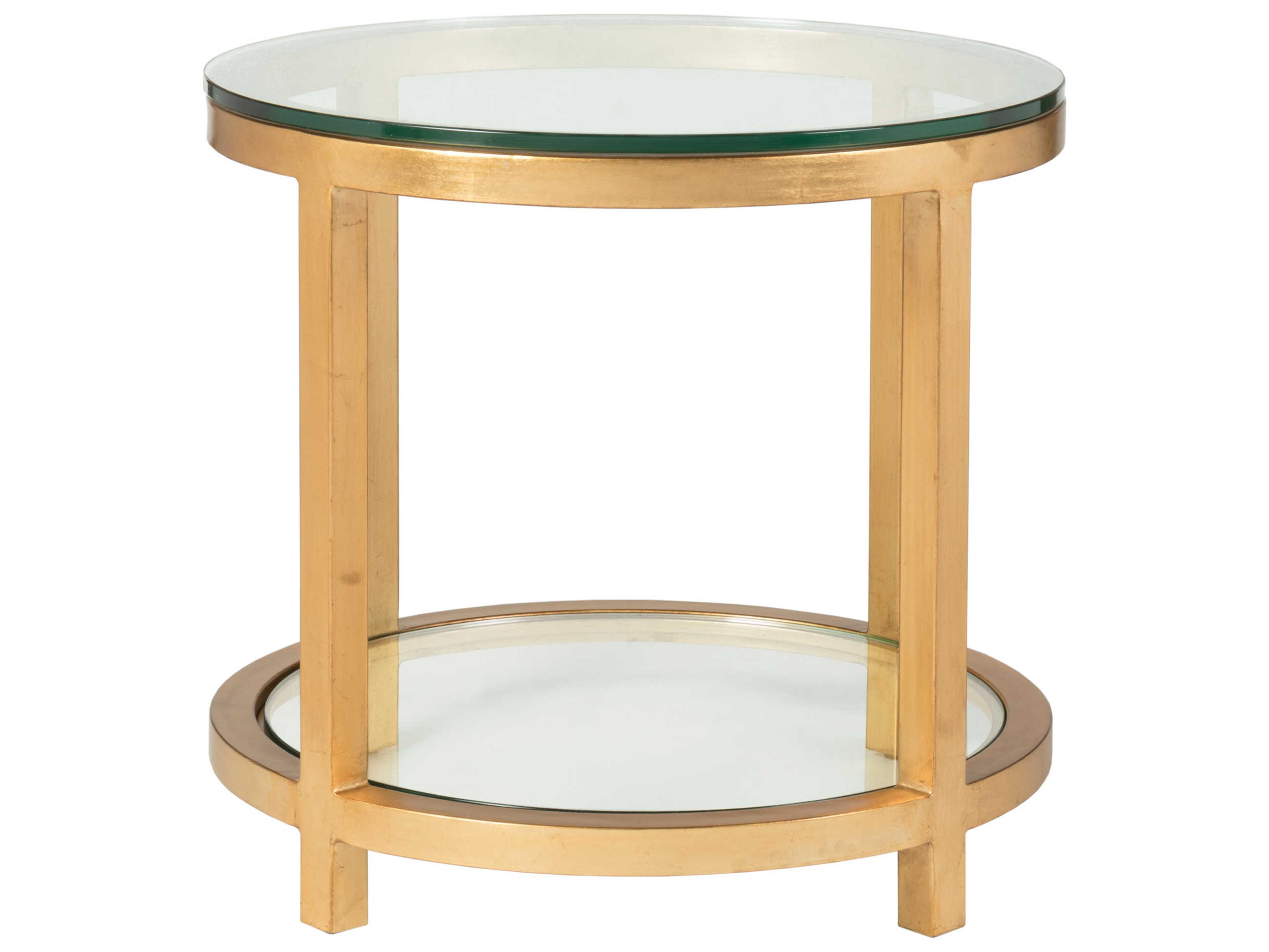 Artistica Metal Designs Per Se Round Glass Antique Gold Leaf End Table