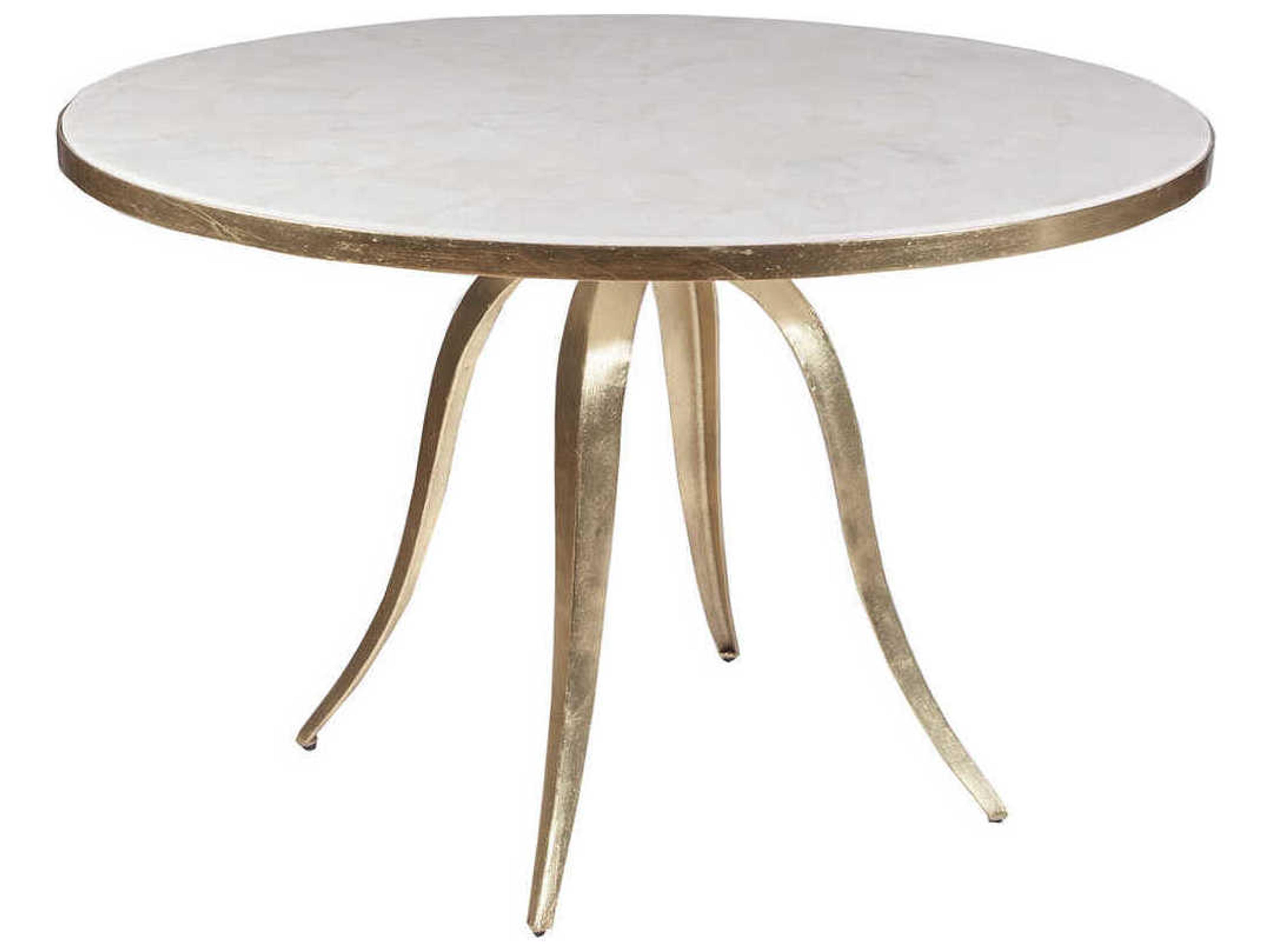 Crystal Stone Round White Fossil With Gold Leaf Dining Table