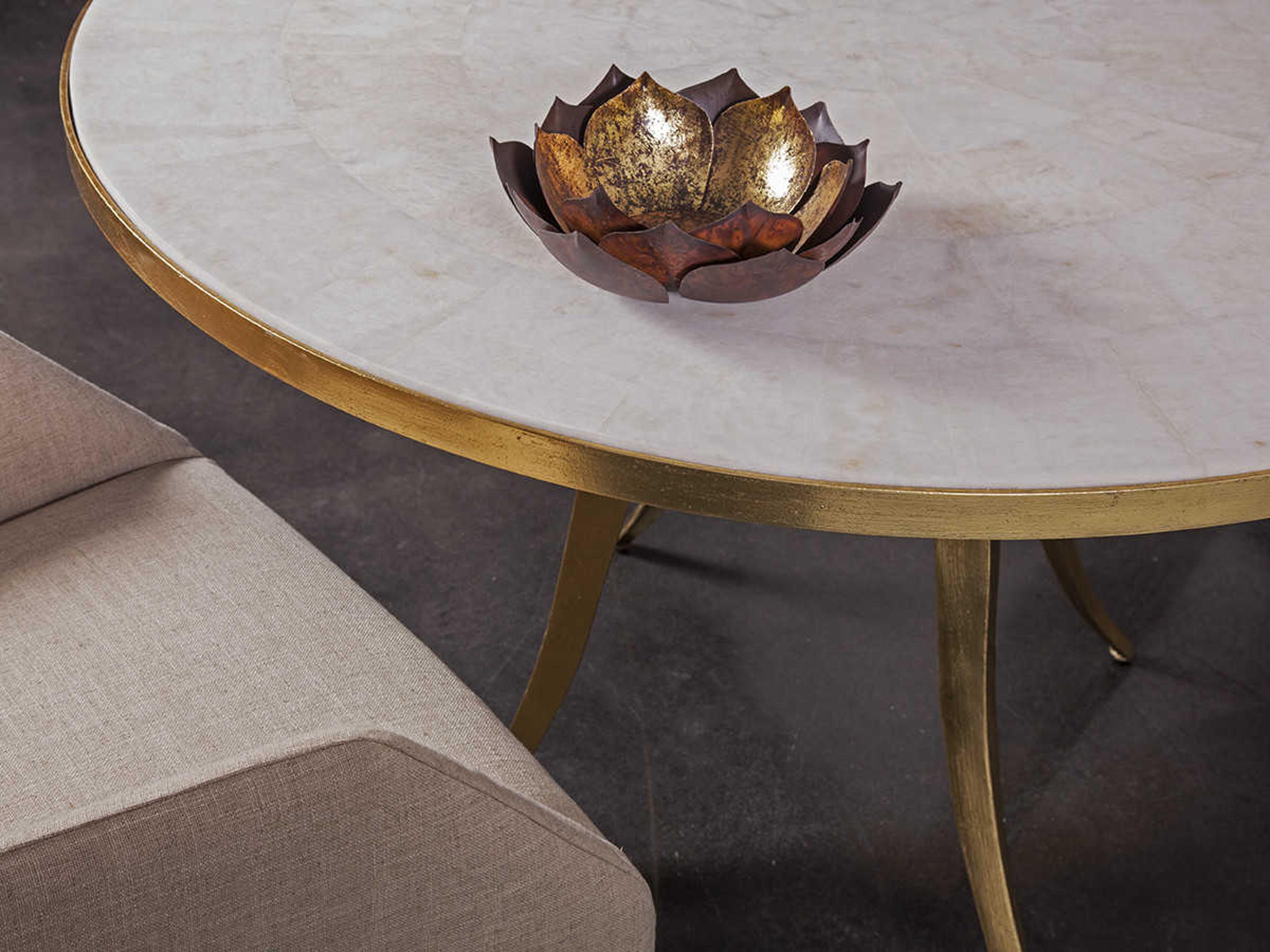 Artistica Crystal Stone Round White Fossil With Gold Leaf Dining Table