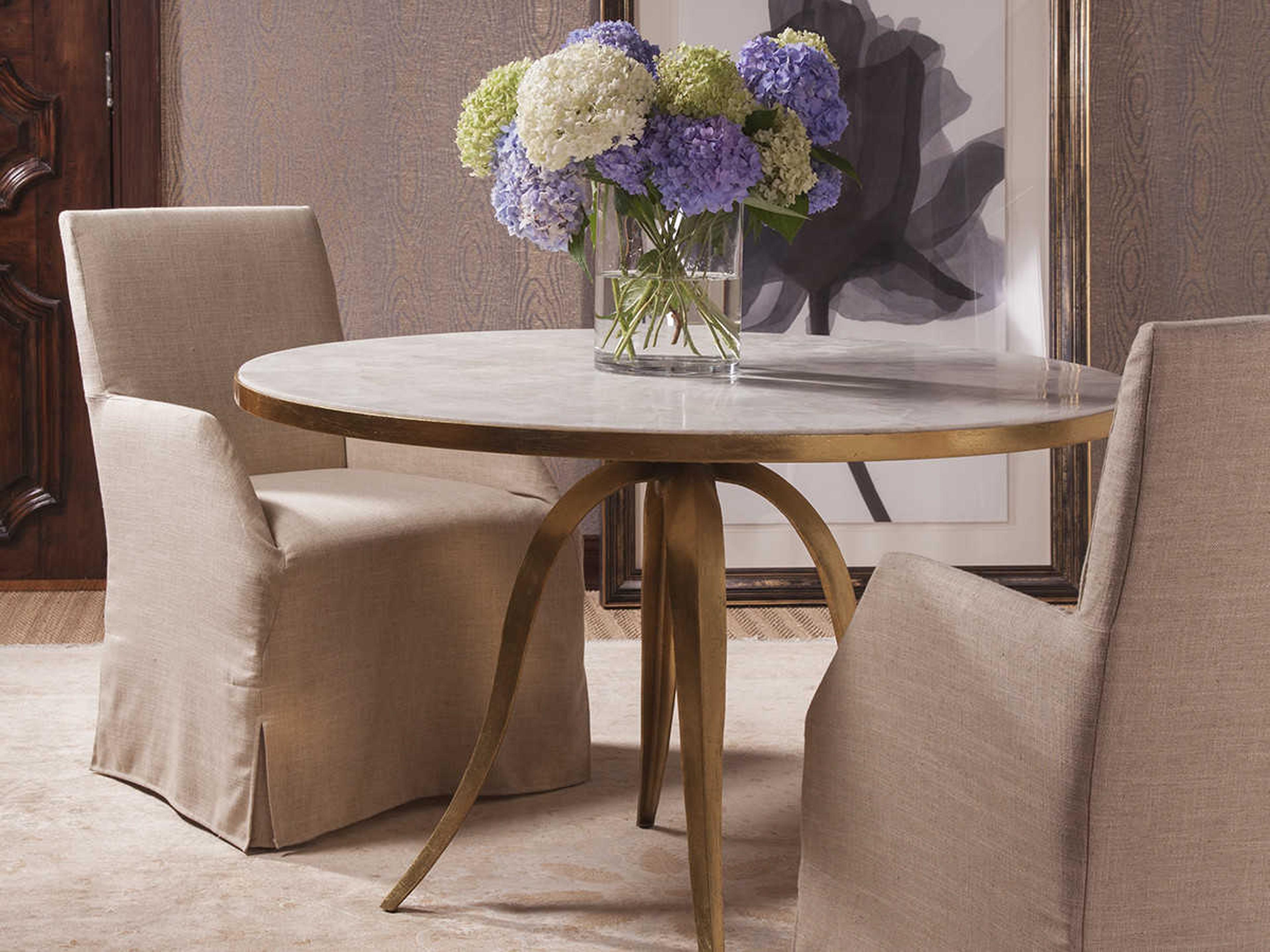 Artistica Crystal Stone Round White Fossil With Gold Leaf Dining Table