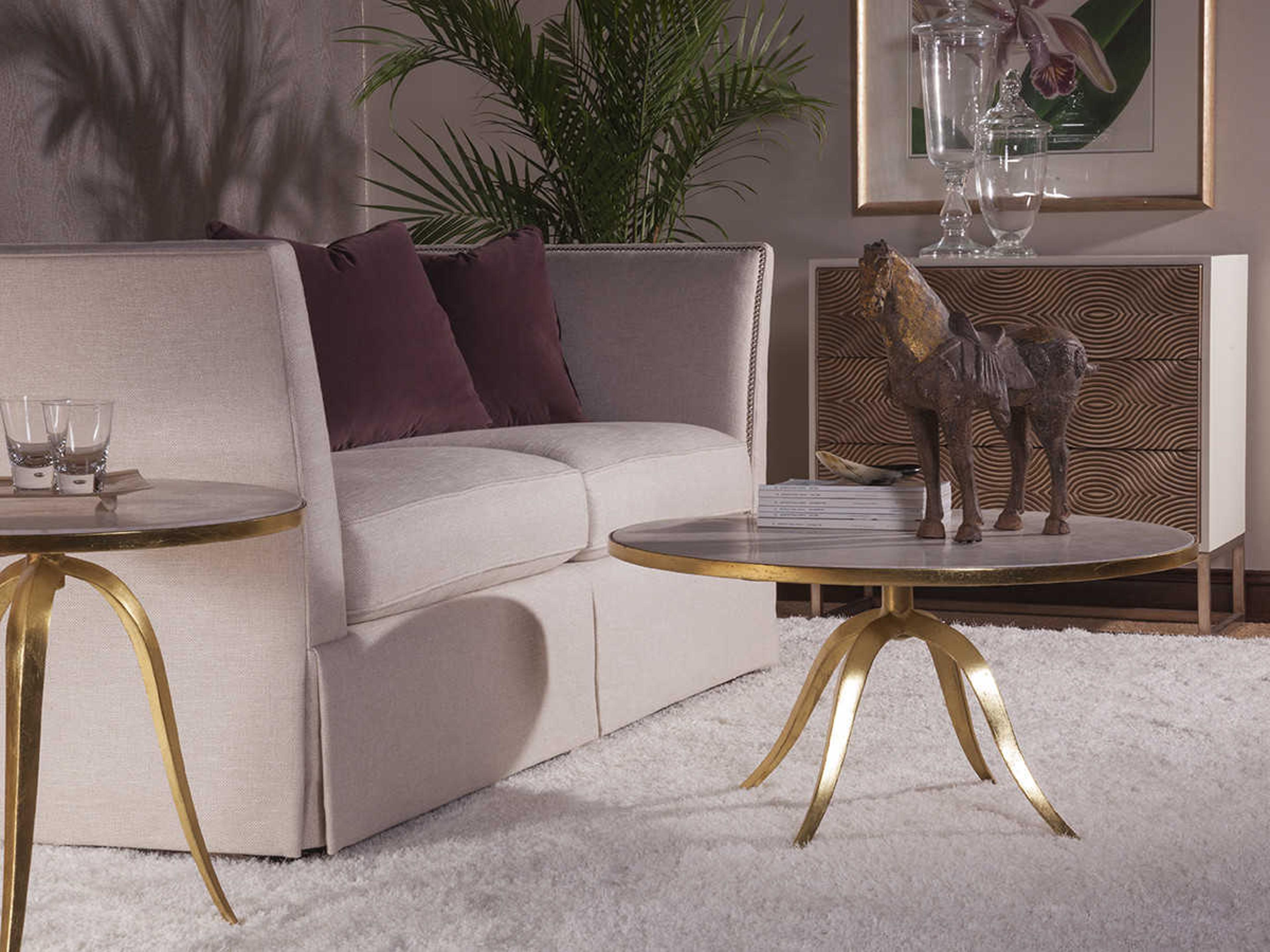 Artistica Crystal Stone Round White Fossil With Gold Foil Cocktail Table