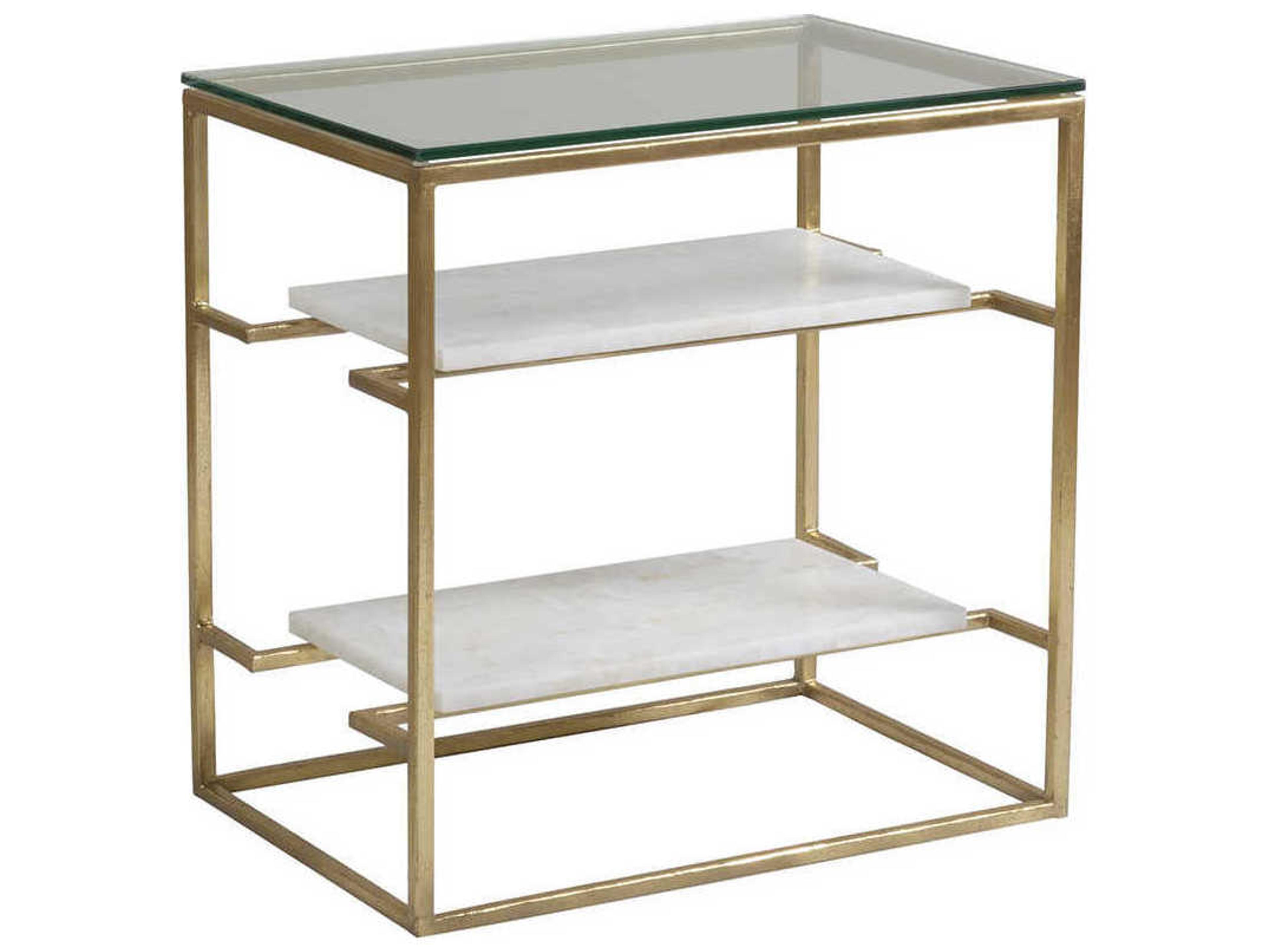 Cumulus Tier Rectangular Glass White Crystal Stone With Gold Leaf End Table