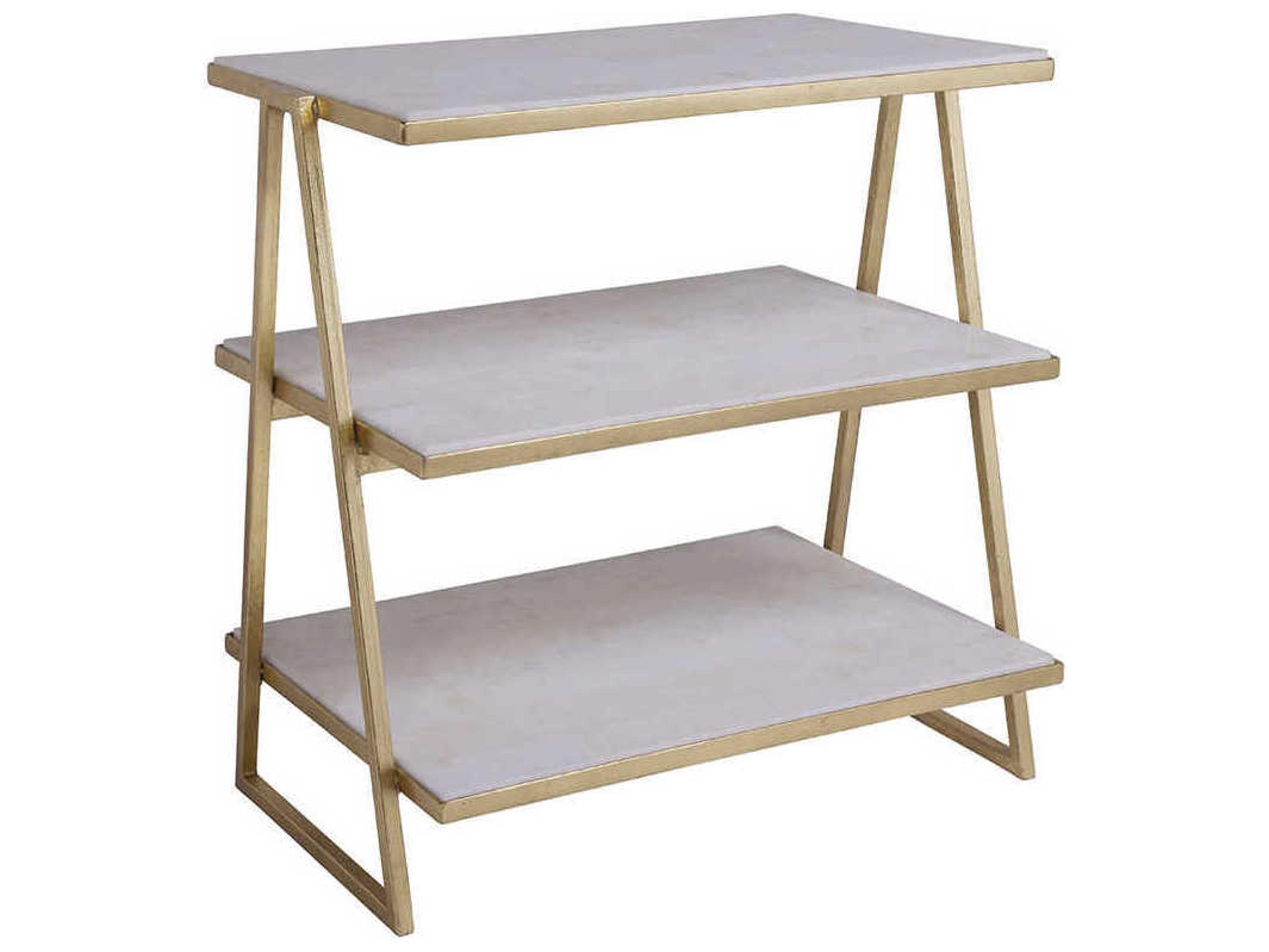 Cumulus Tier Rectangular White Crystal Stone With Gold Leaf End Table