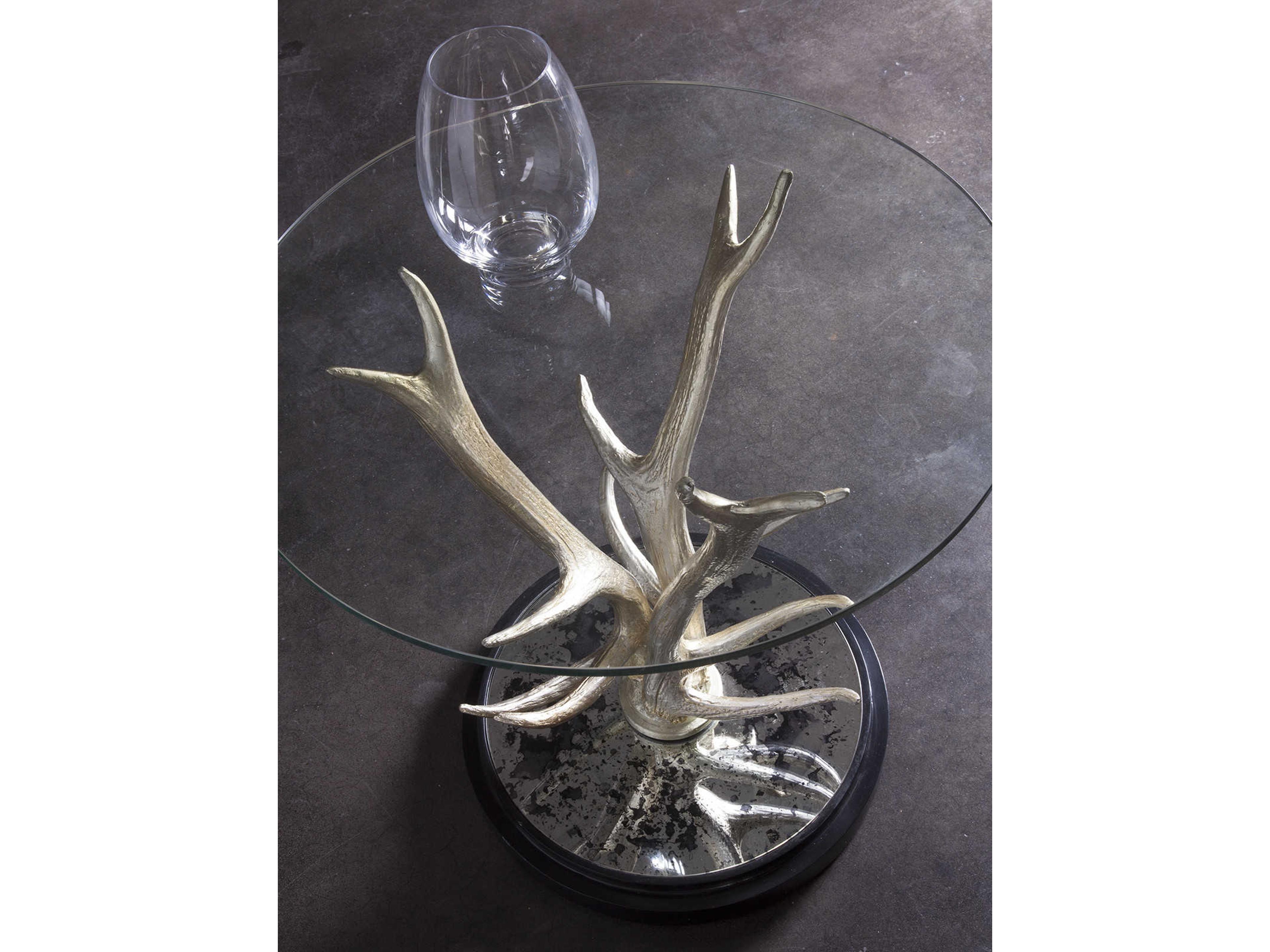 Artistica Teton Round Glass Silver Leaf With Antique Mirror End Table