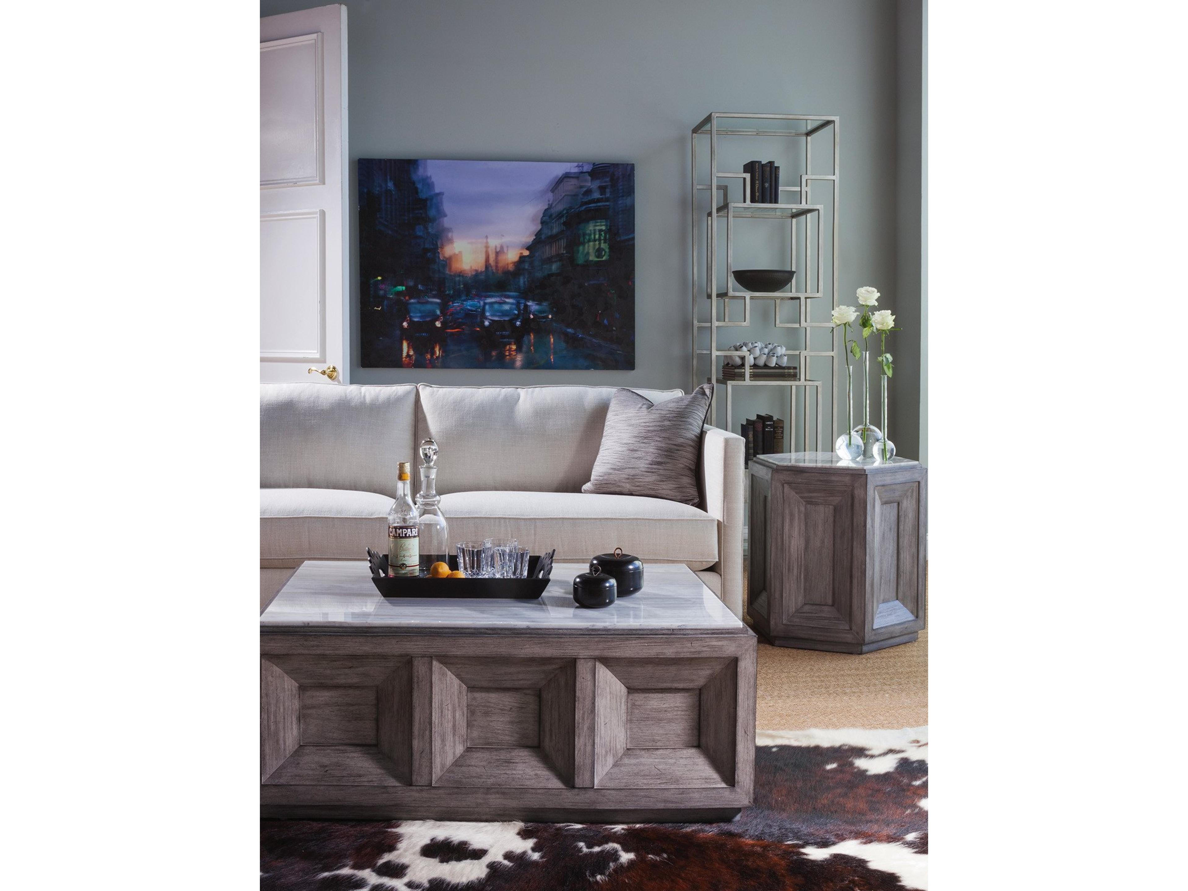 Artistica Dictum Rectangular Stone Silver White Gray Cocktail Table