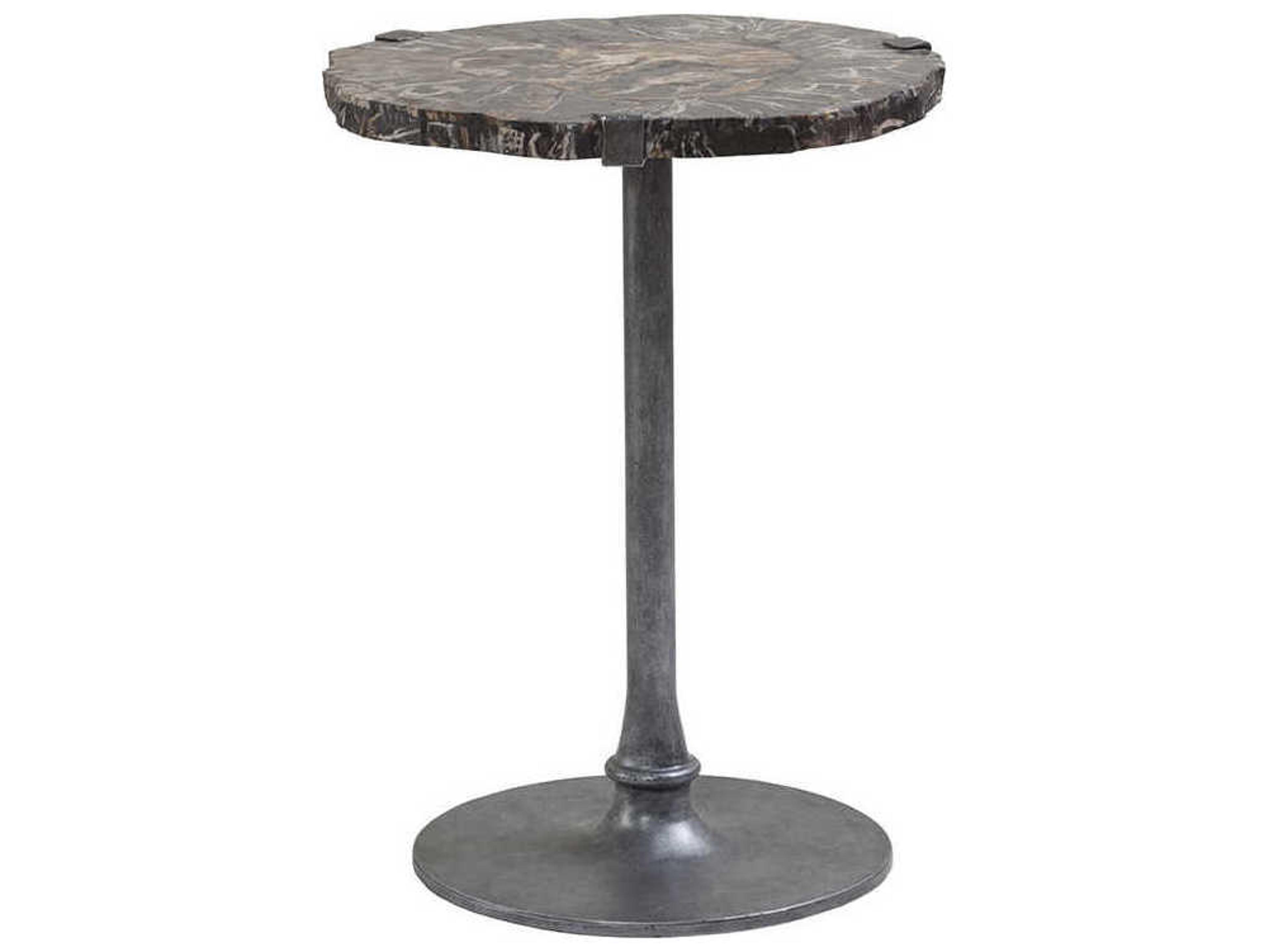 Peck Kane Round Petrified Wood & Gold Leaf With Antique Iron End Table