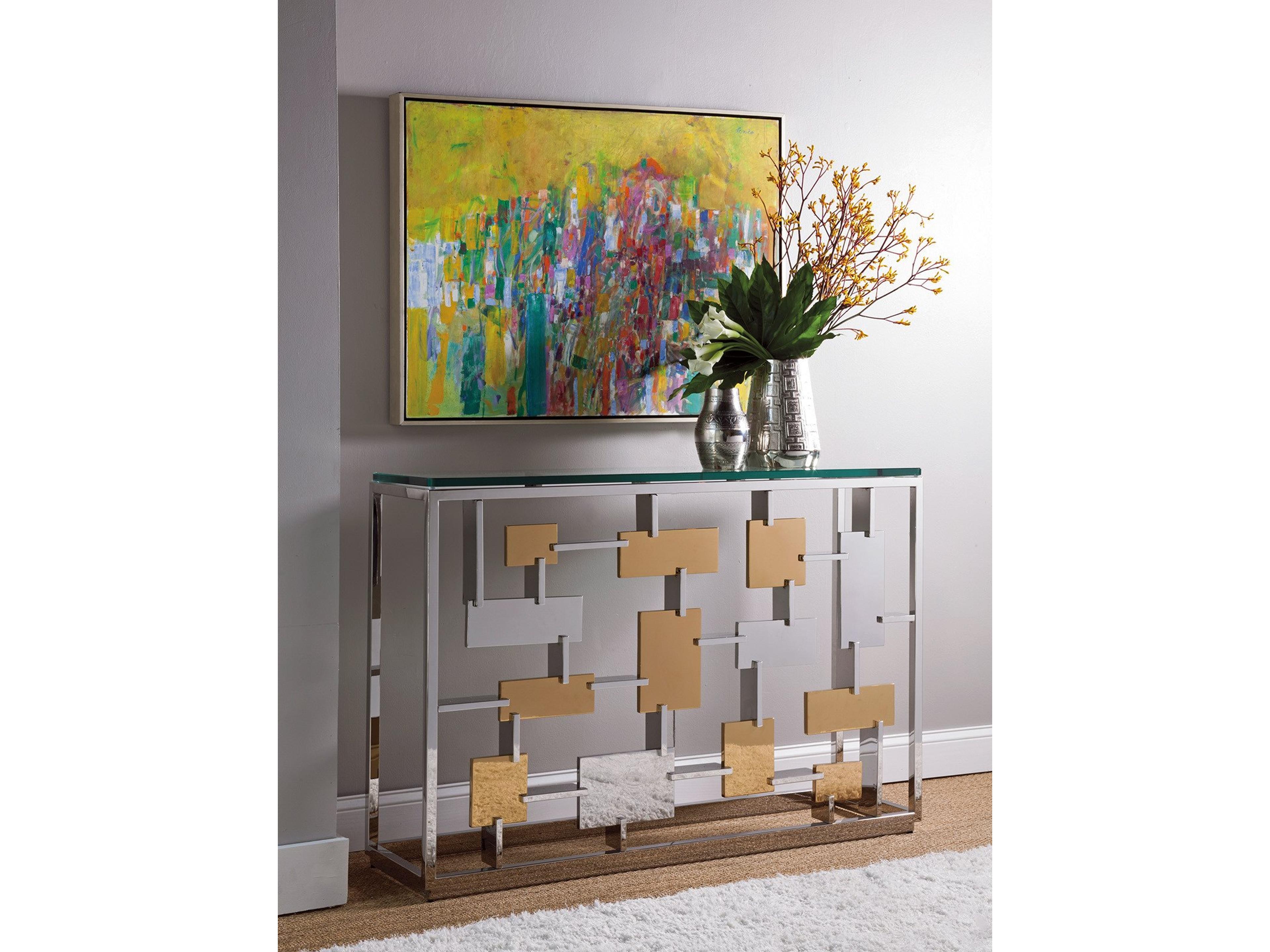 Artistica Cityscape Rectangular Glass Warm Polished Console Table