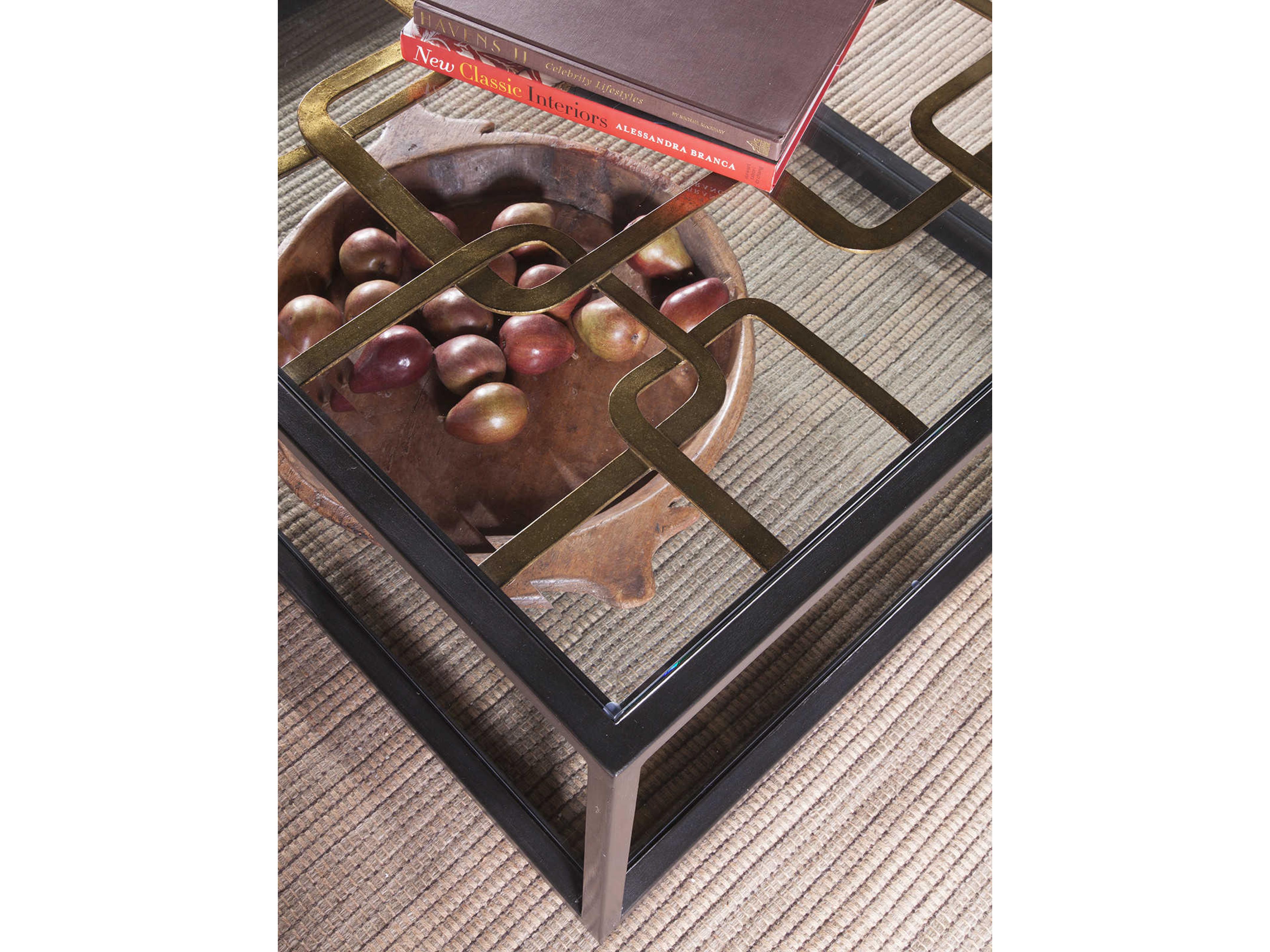 Artistica Moxie Rectangular Glass Antique Black With Glazed Gold Foil Cocktail Table