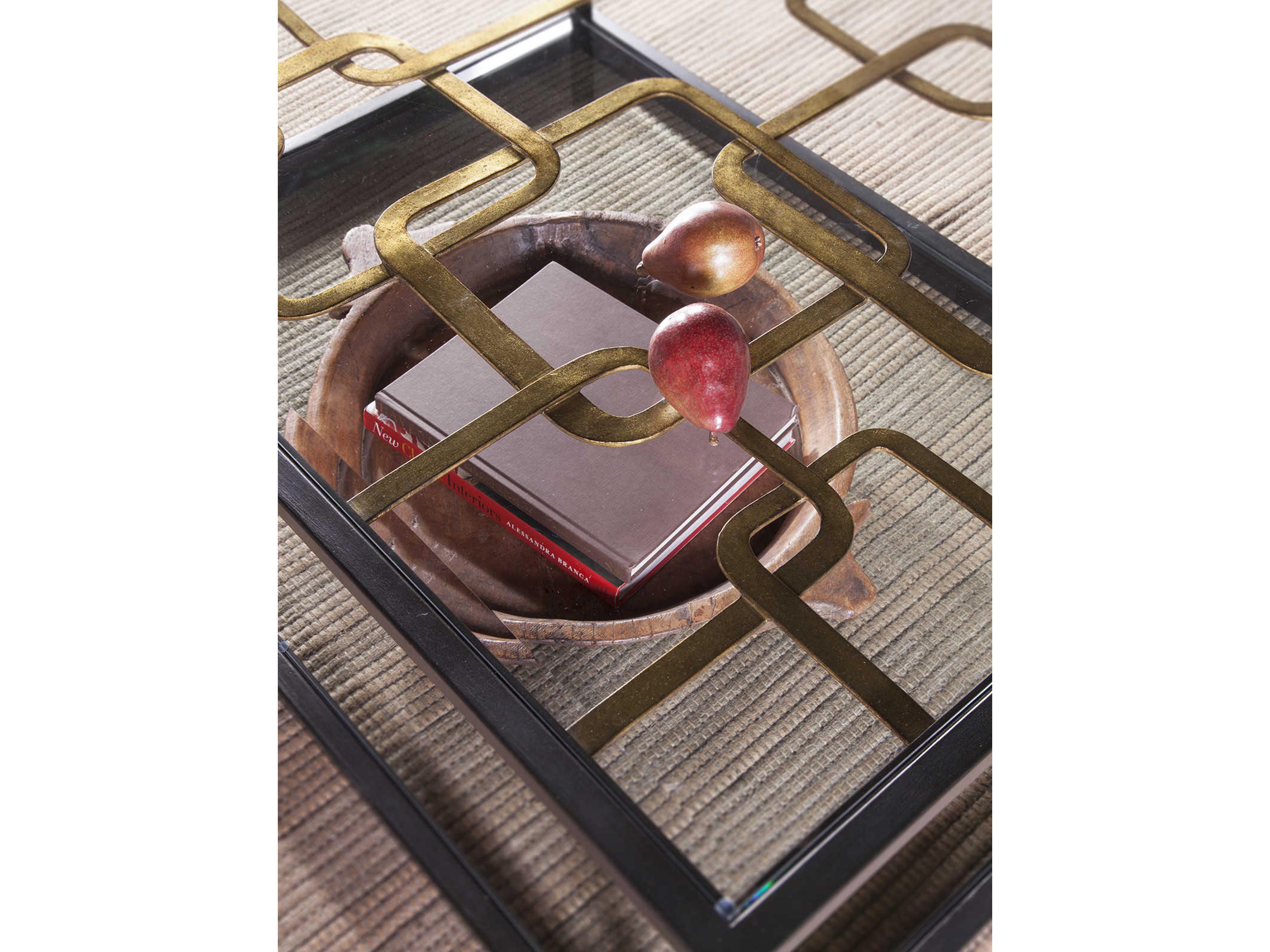 Artistica Moxie Rectangular Glass Antique Black With Glazed Gold Foil Cocktail Table