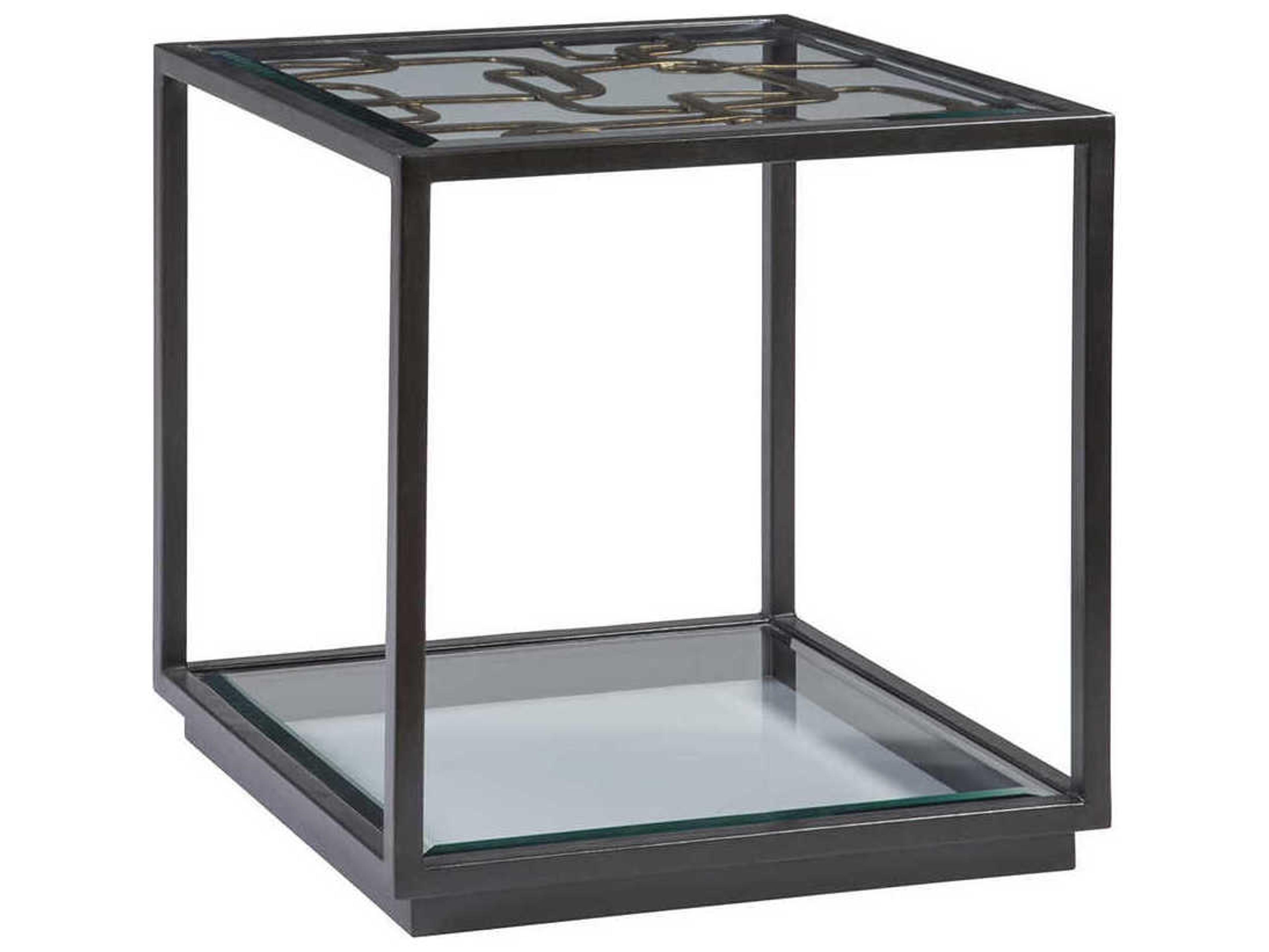 Moxie Square Glass Antique Black With Glazed Gold Foil End Table