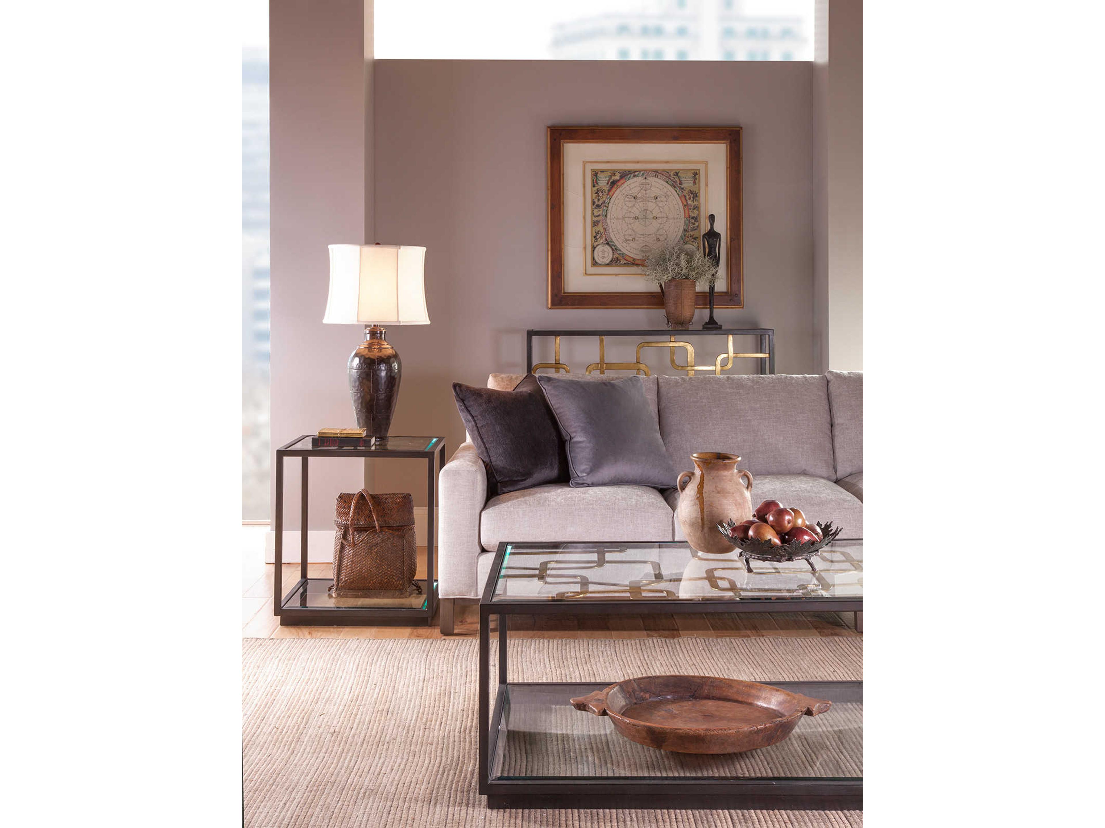 Artistica Moxie Square Glass Antique Black With Glazed Gold Foil End Table