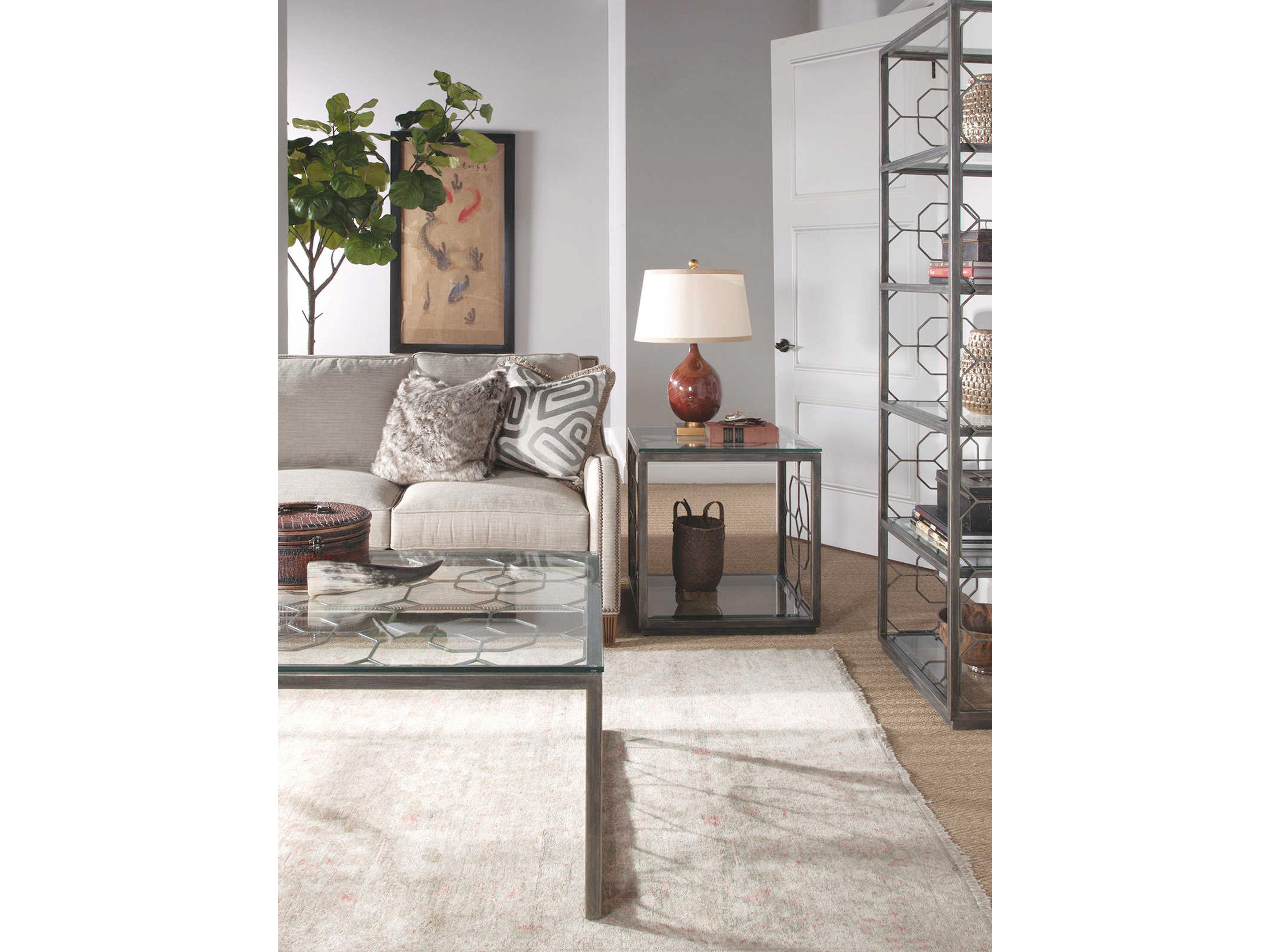 Artistica Metal Designs Honeycomb Rectangular Glass Cocktail Table