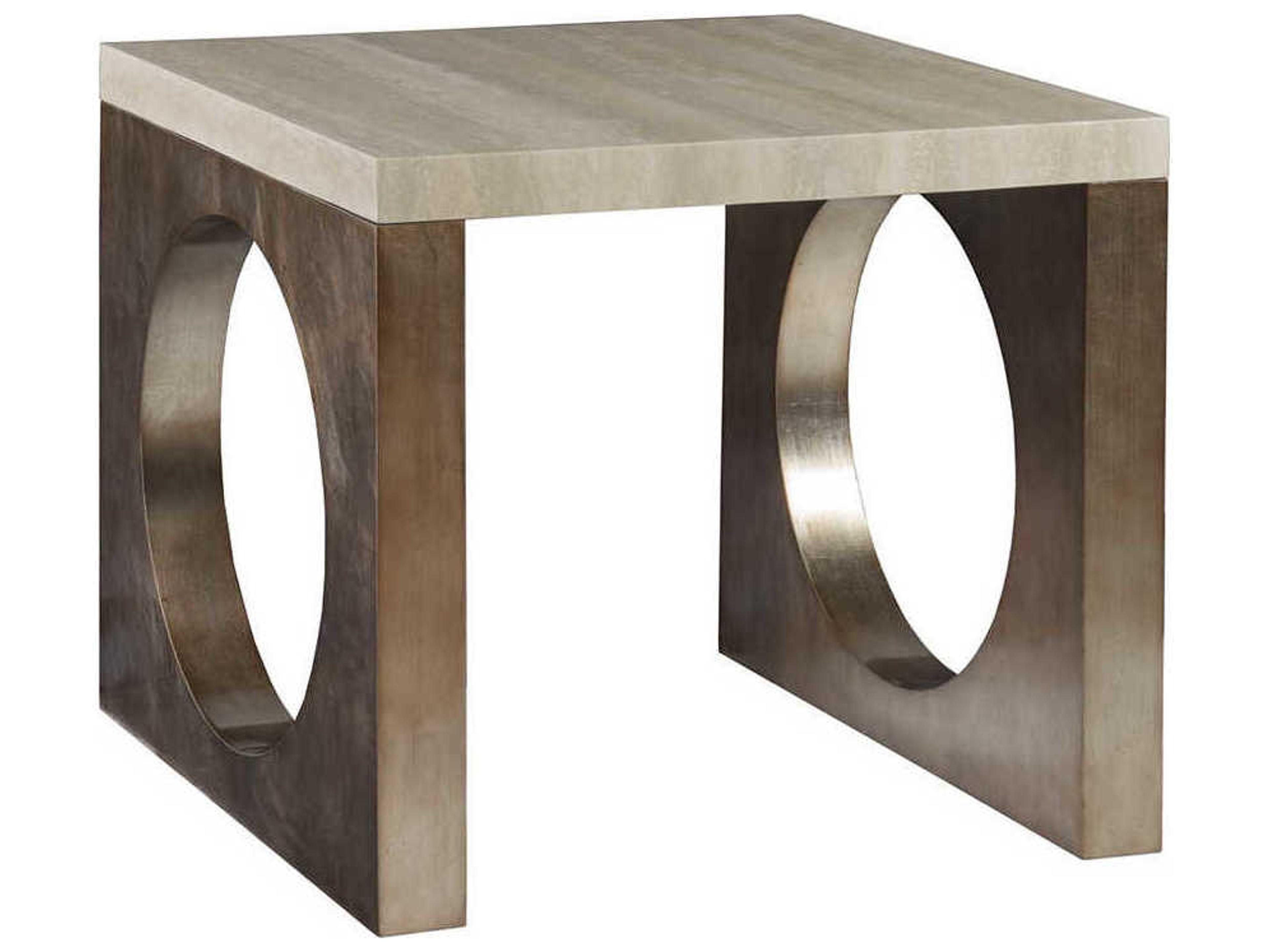 Impresario Square Silver Travertine Stone With Leaf End Table