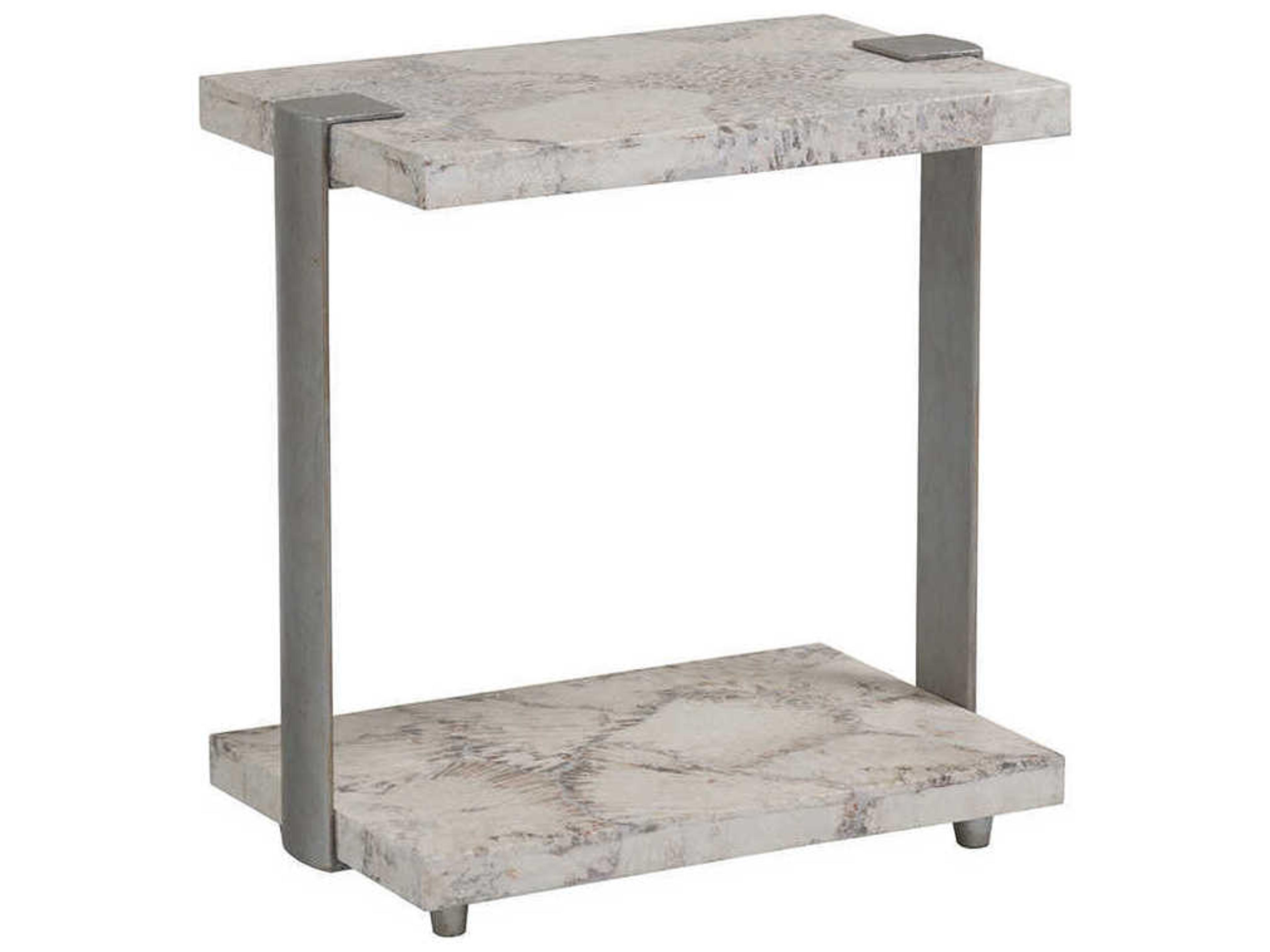 Corrina Rectangular Stone Fossilized Coral With Dark Iron End Table
