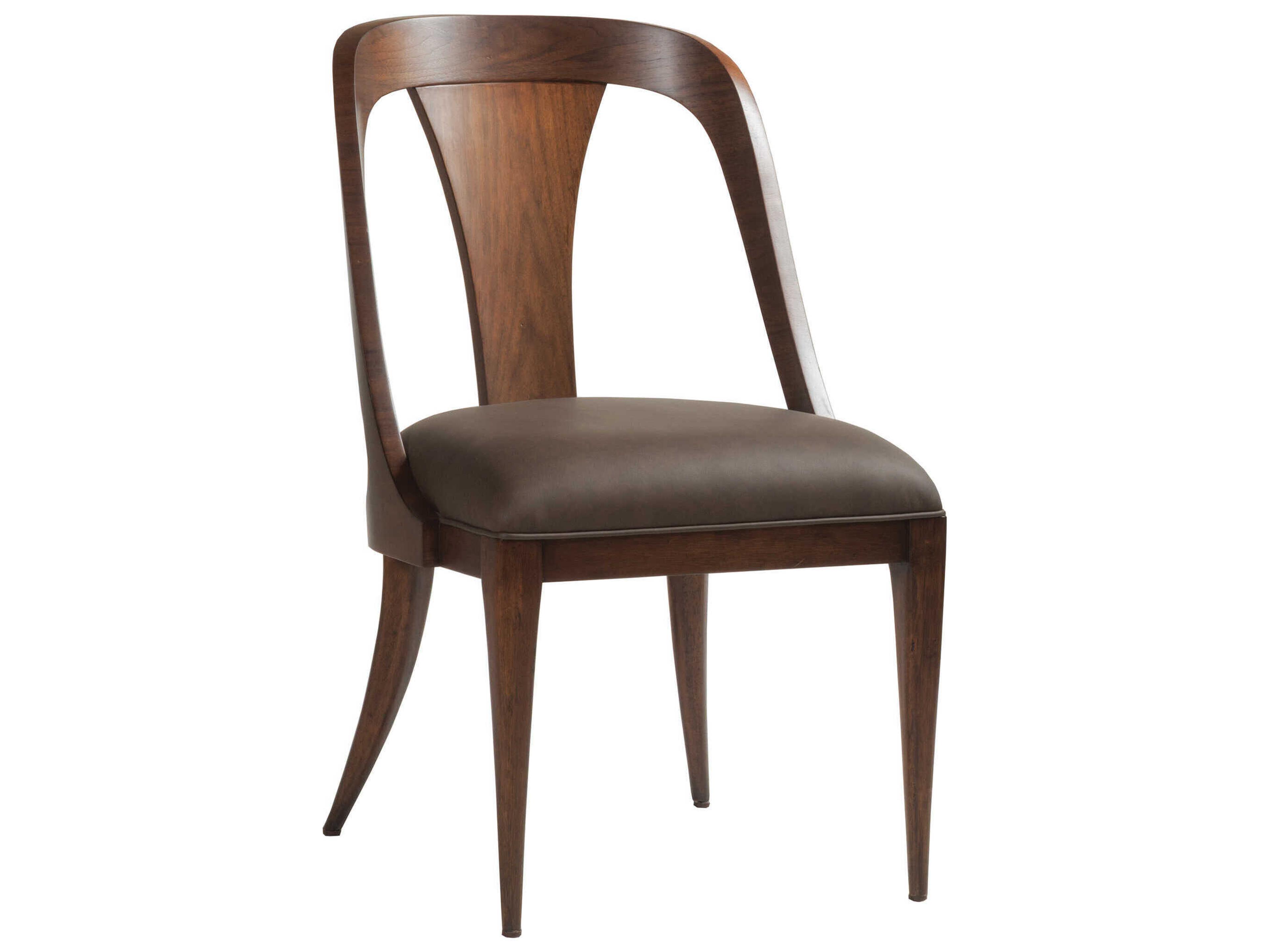 Beale Walnut Wood Brown Leather Armless Dining Chair