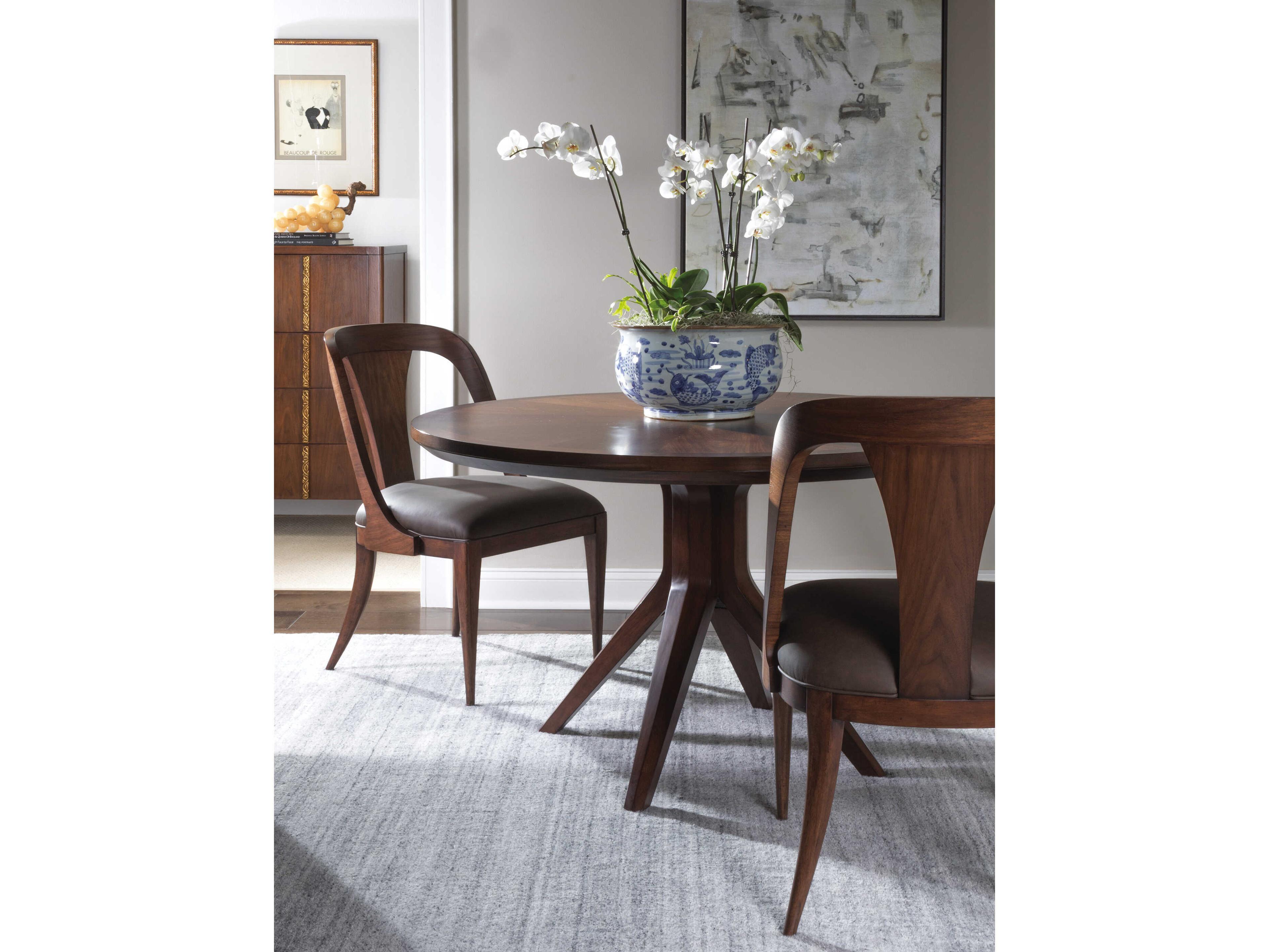 Artistica Beale Walnut Wood Brown Leather Armless Dining Chair