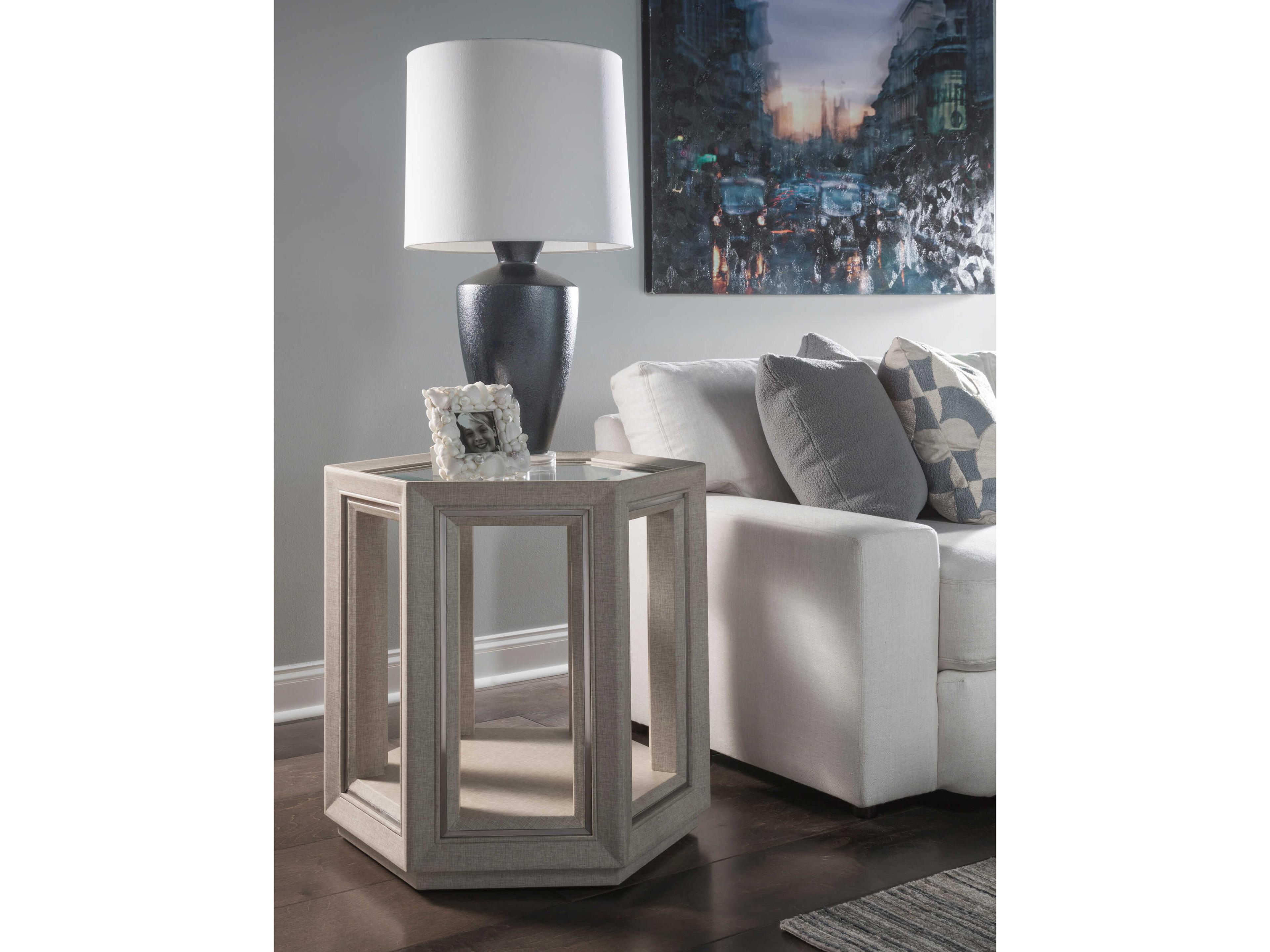 Artistica Zeitgeist Hexagon Glass Antique Linen End Table