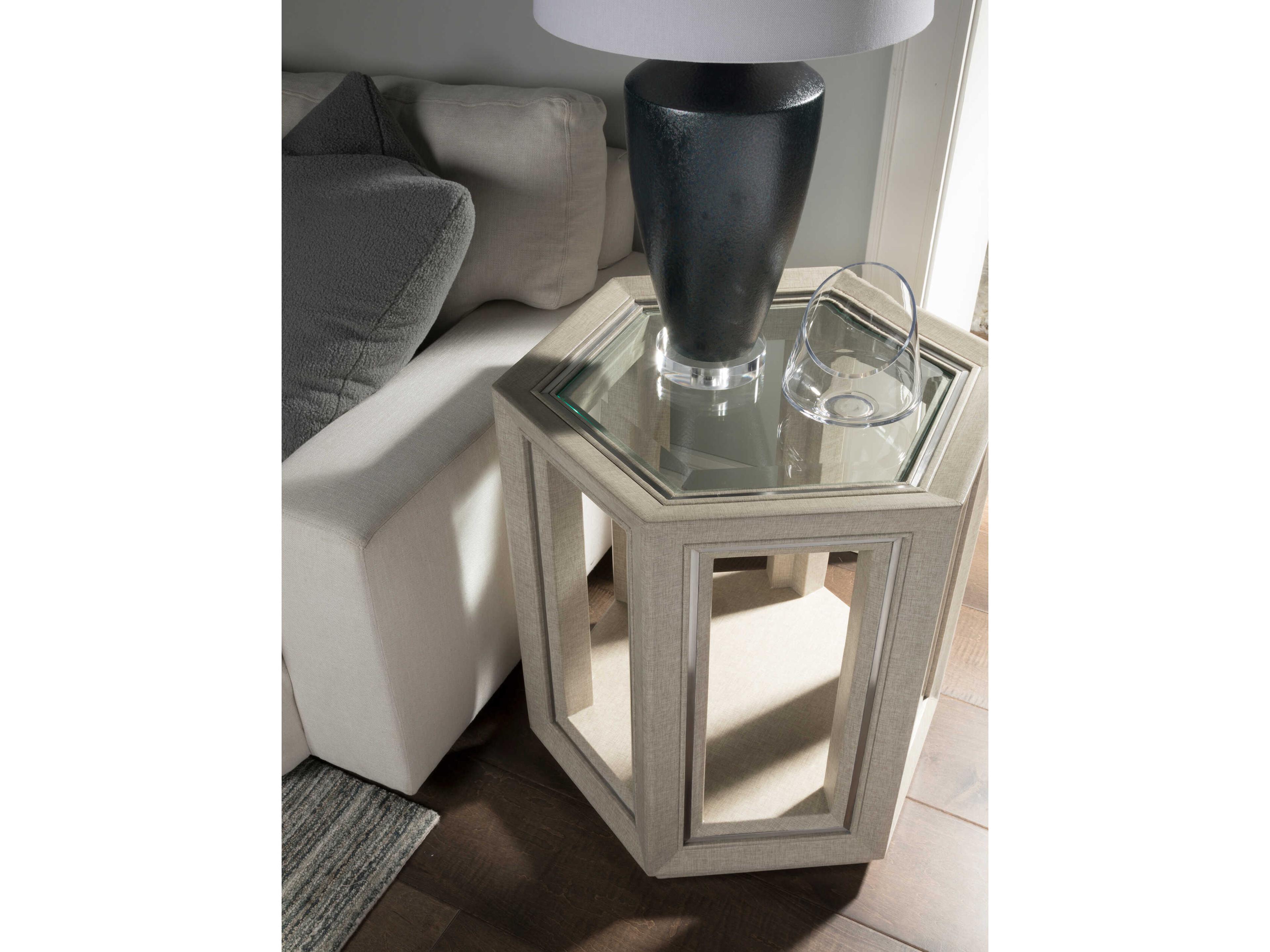 Artistica Zeitgeist Hexagon Glass Antique Linen End Table