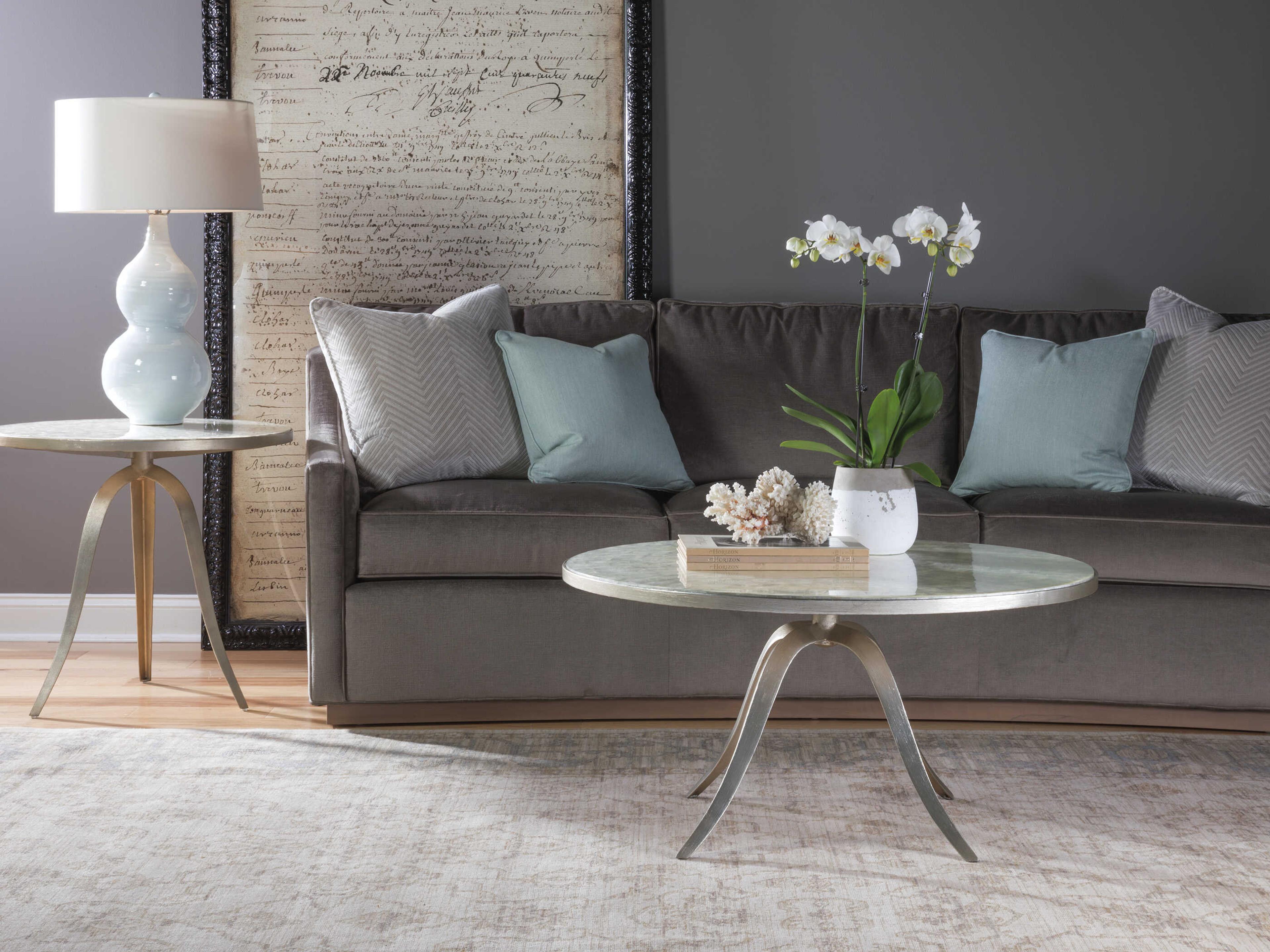 Artistica Capiz Round Stone Champagne Coffee Table