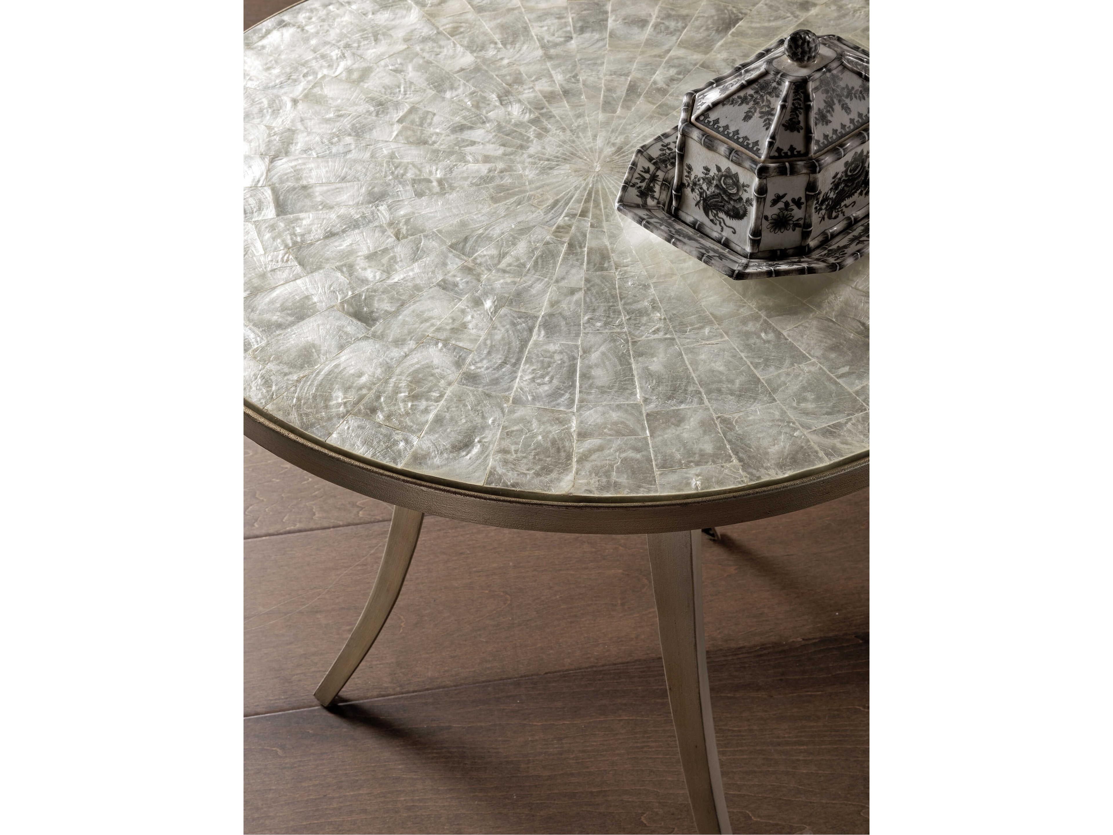 Artistica Capiz Round Stone Champagne End Table