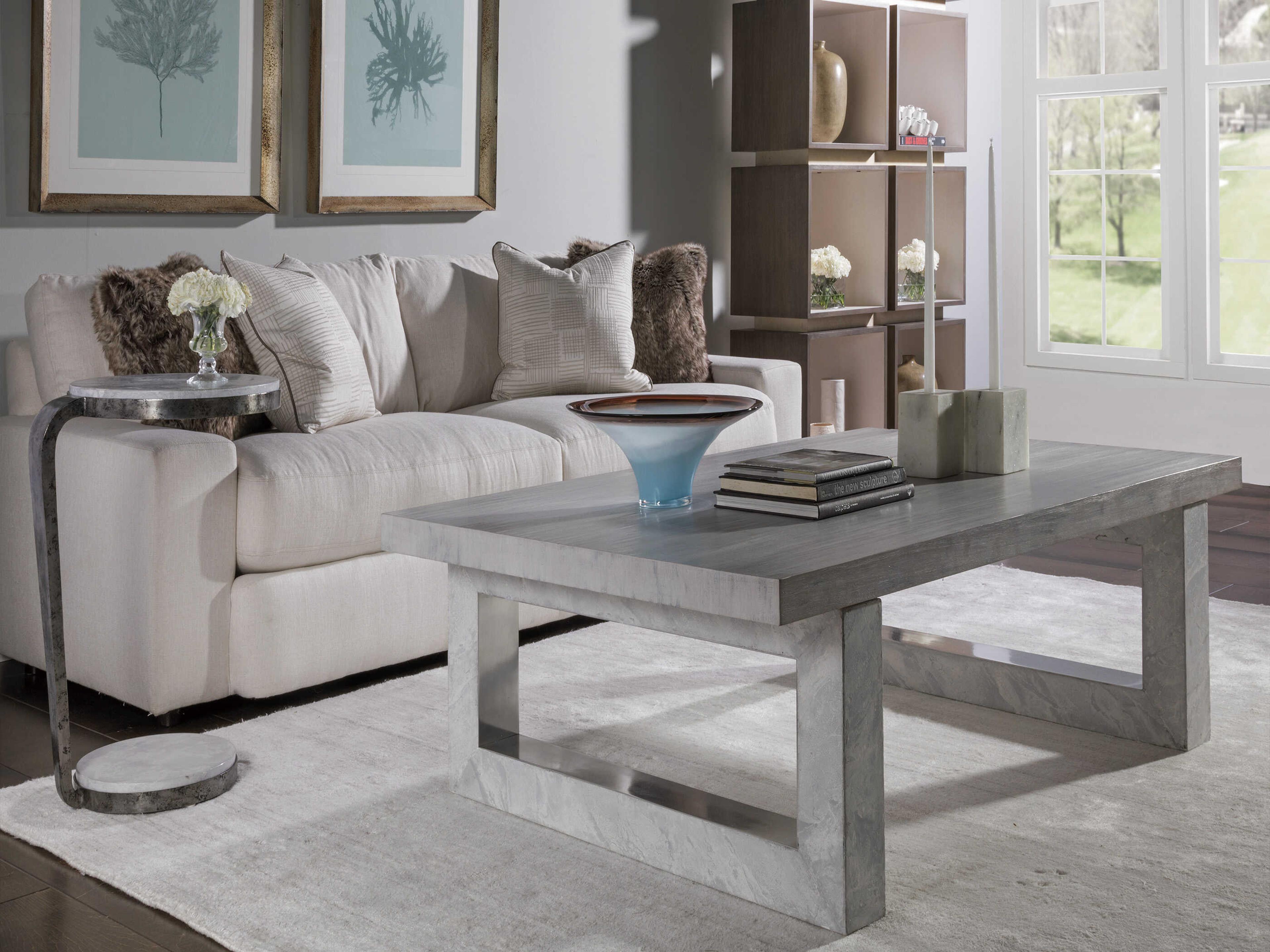 Artistica Otto Round Stone Natural Iron End Table