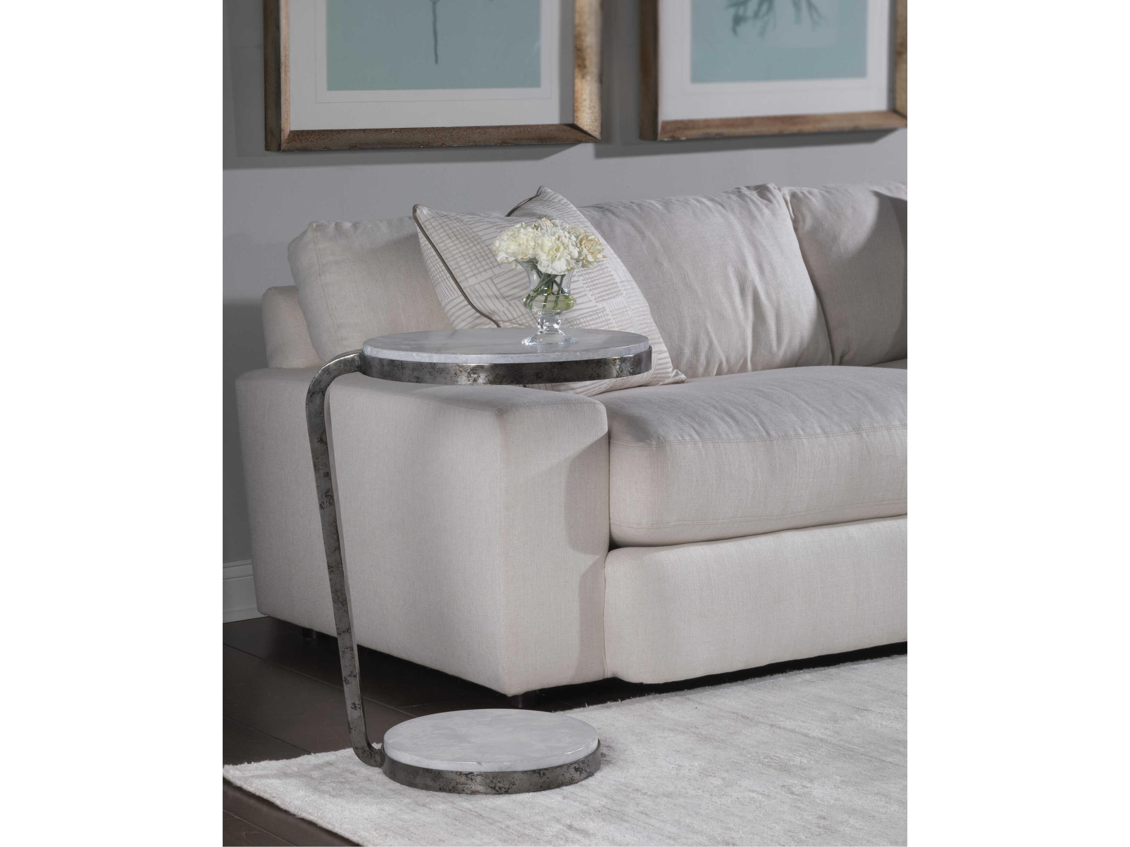 Artistica Otto Round Stone Natural Iron End Table