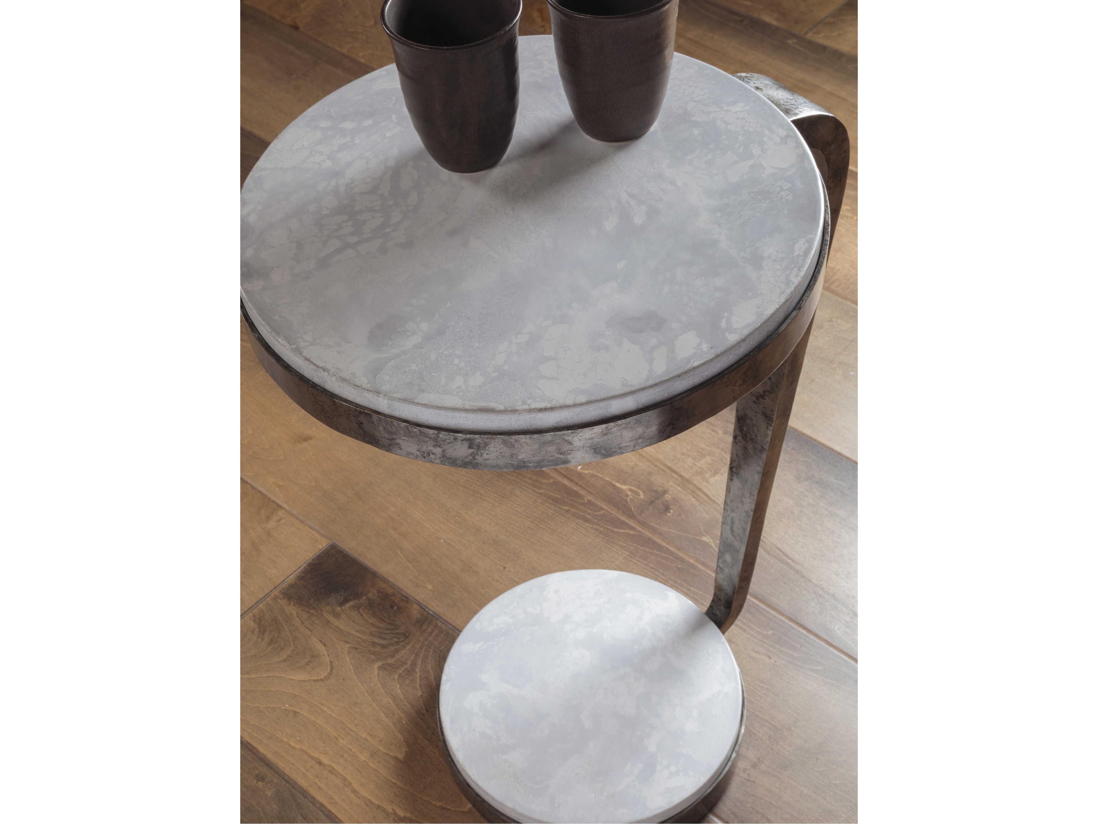 Artistica Otto Round Stone Natural Iron End Table