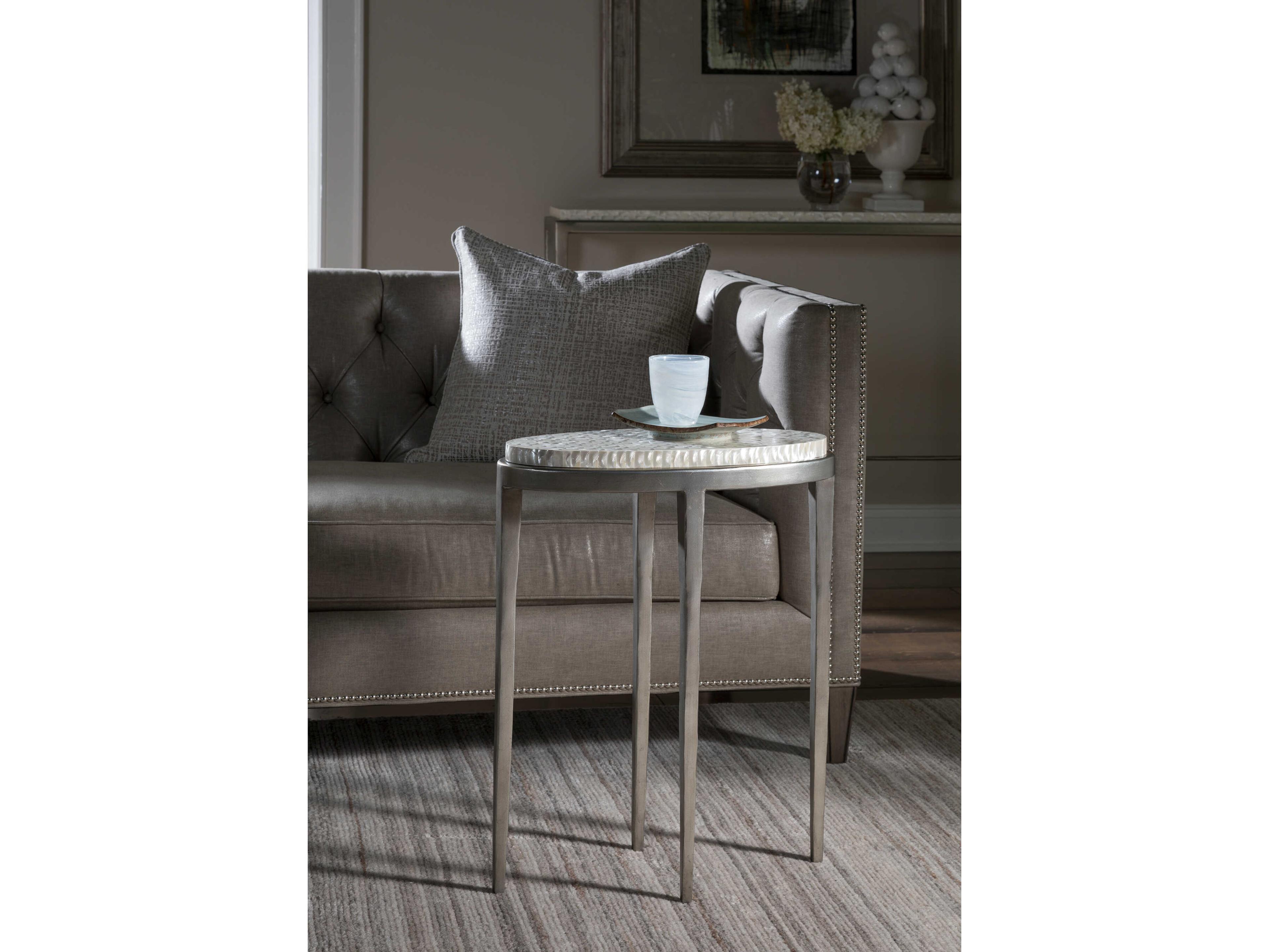 Artistica Brilliante Oval Marble Silver Foil End Table