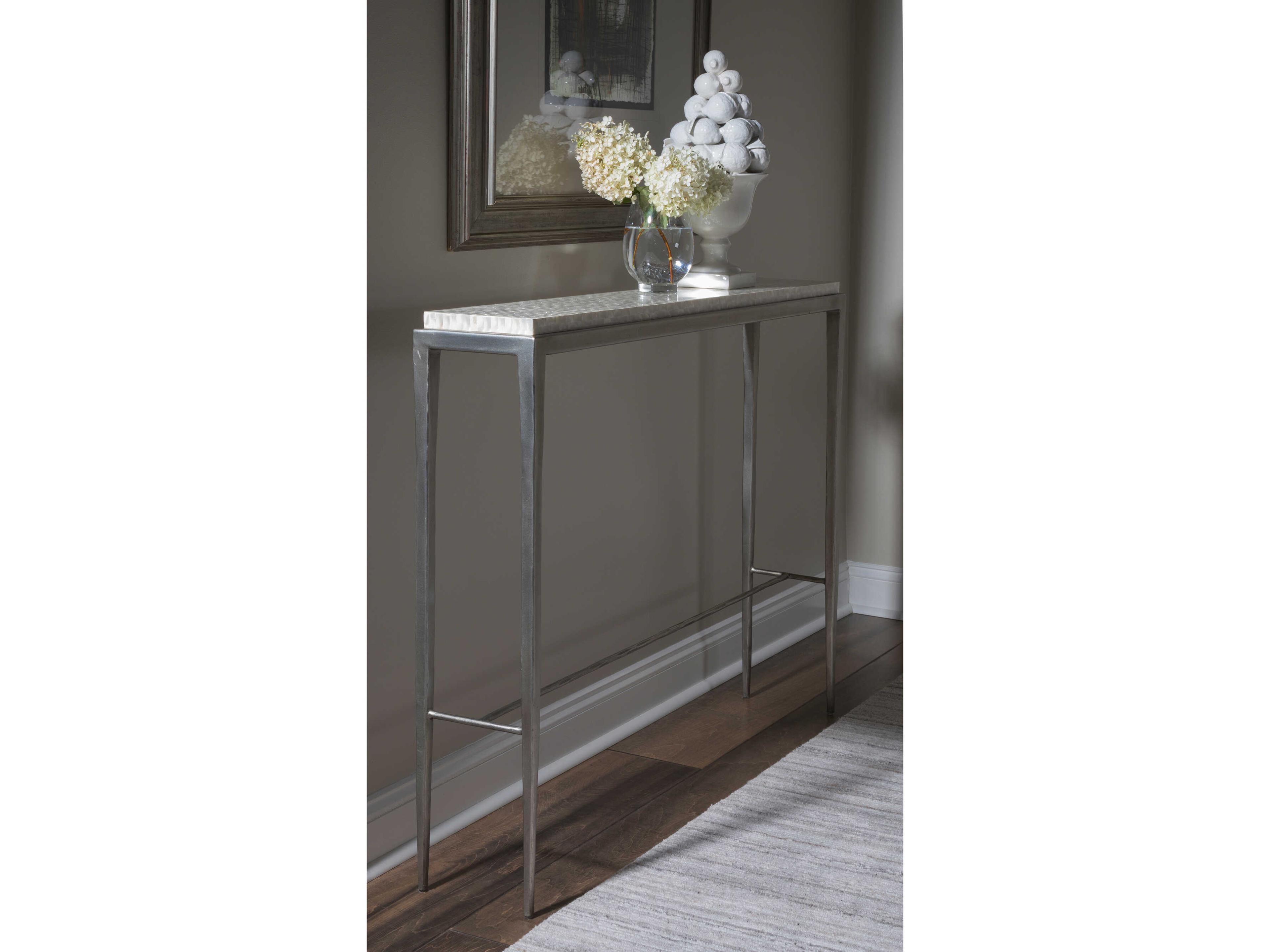 Artistica Brilliante Rectangular Stone Silver Foil Console Table