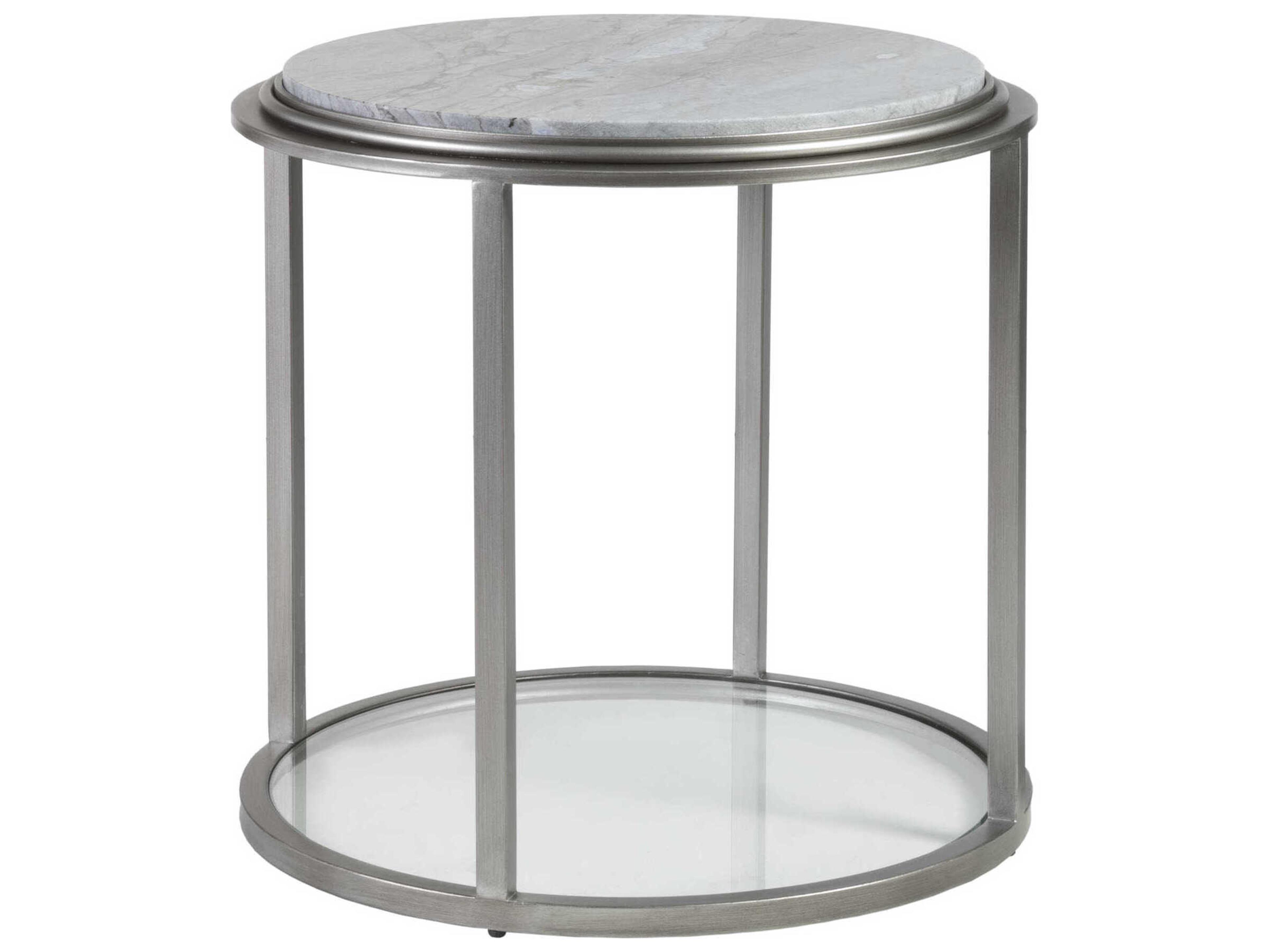 Treville Round Marble Silver Leaf End Table