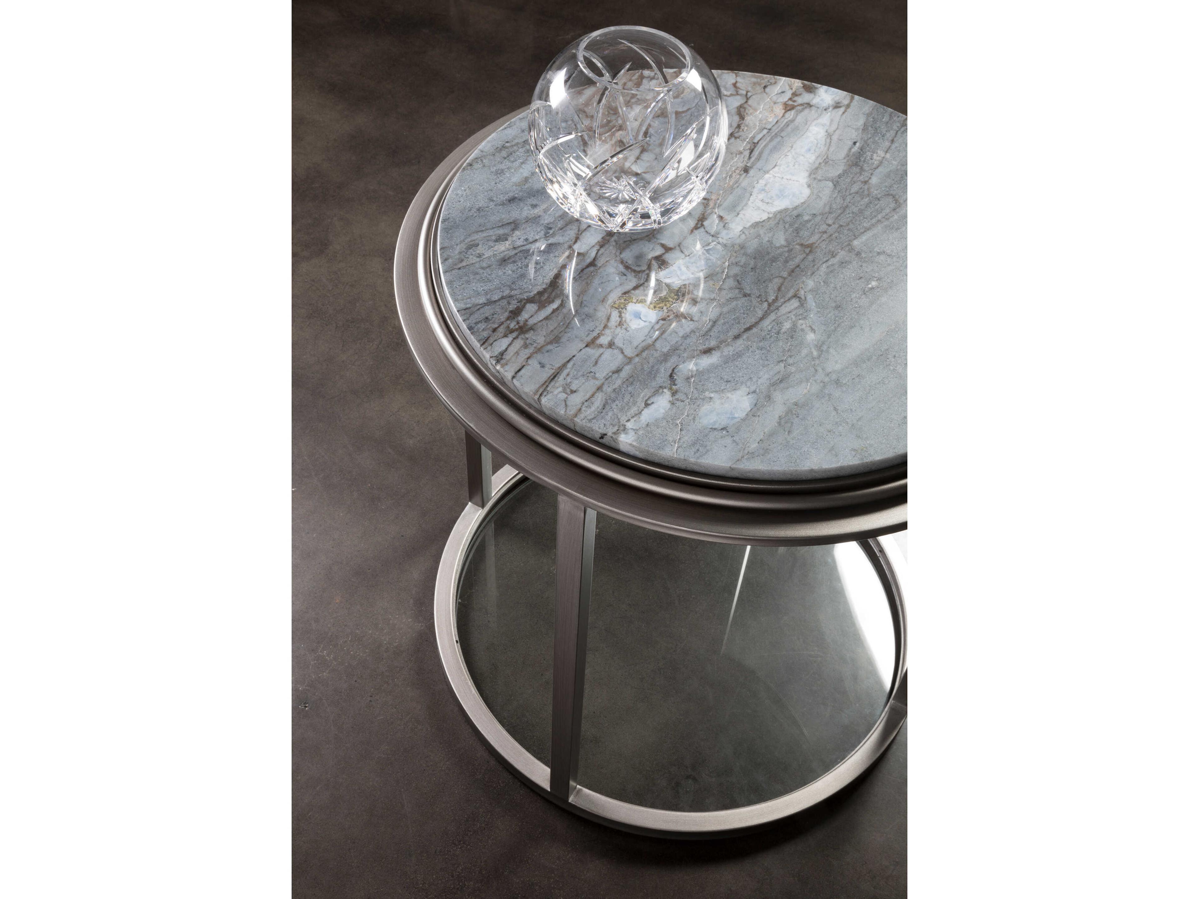 Artistica Treville Round Marble Silver Leaf End Table