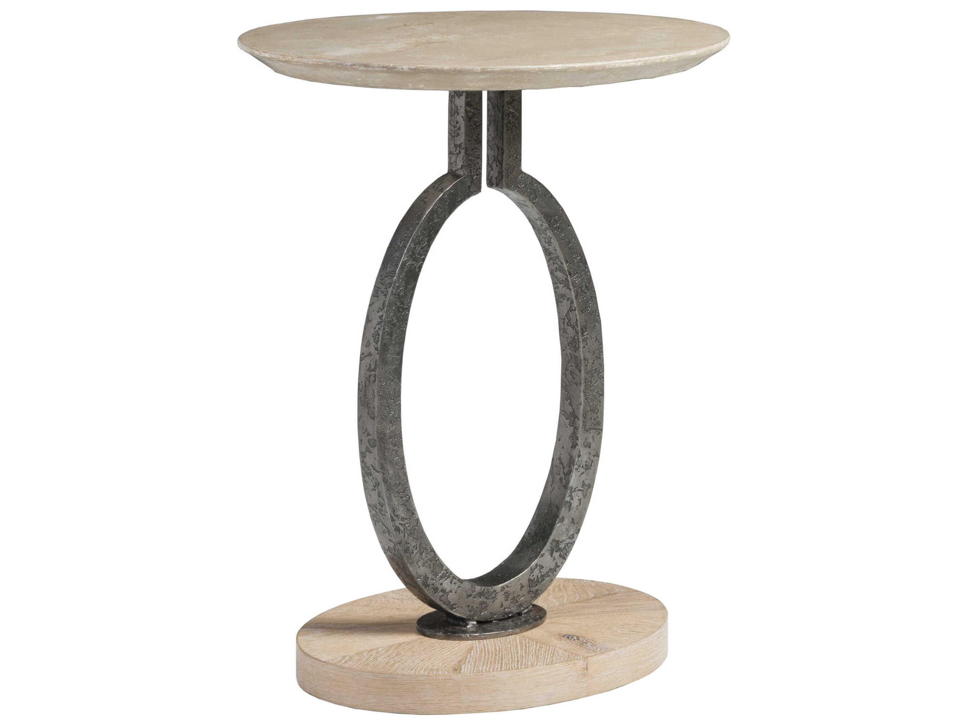 Artistica Clement Round Stone Antique Aged White End Table