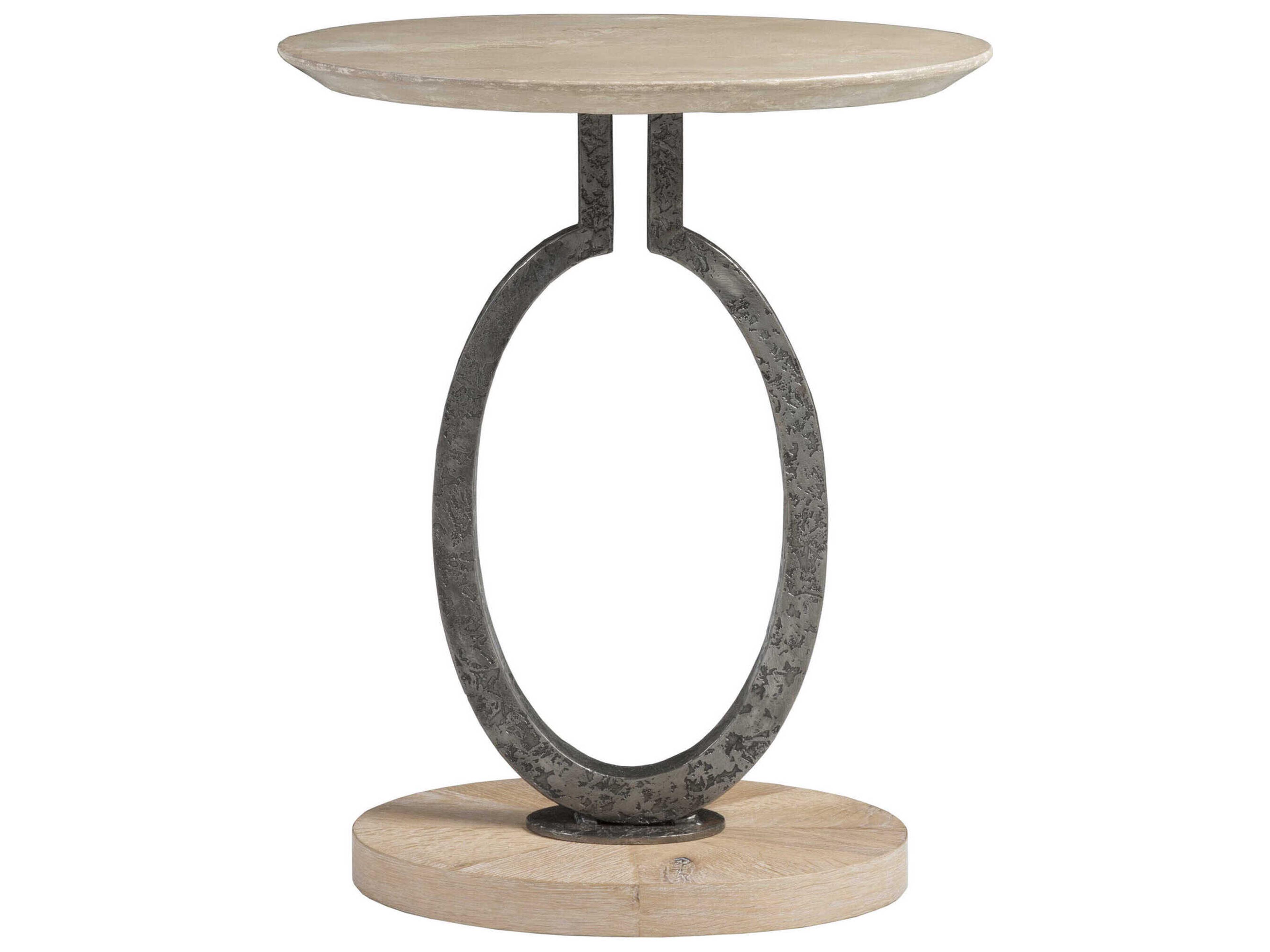 Artistica Clement Round Stone Antique Aged White End Table