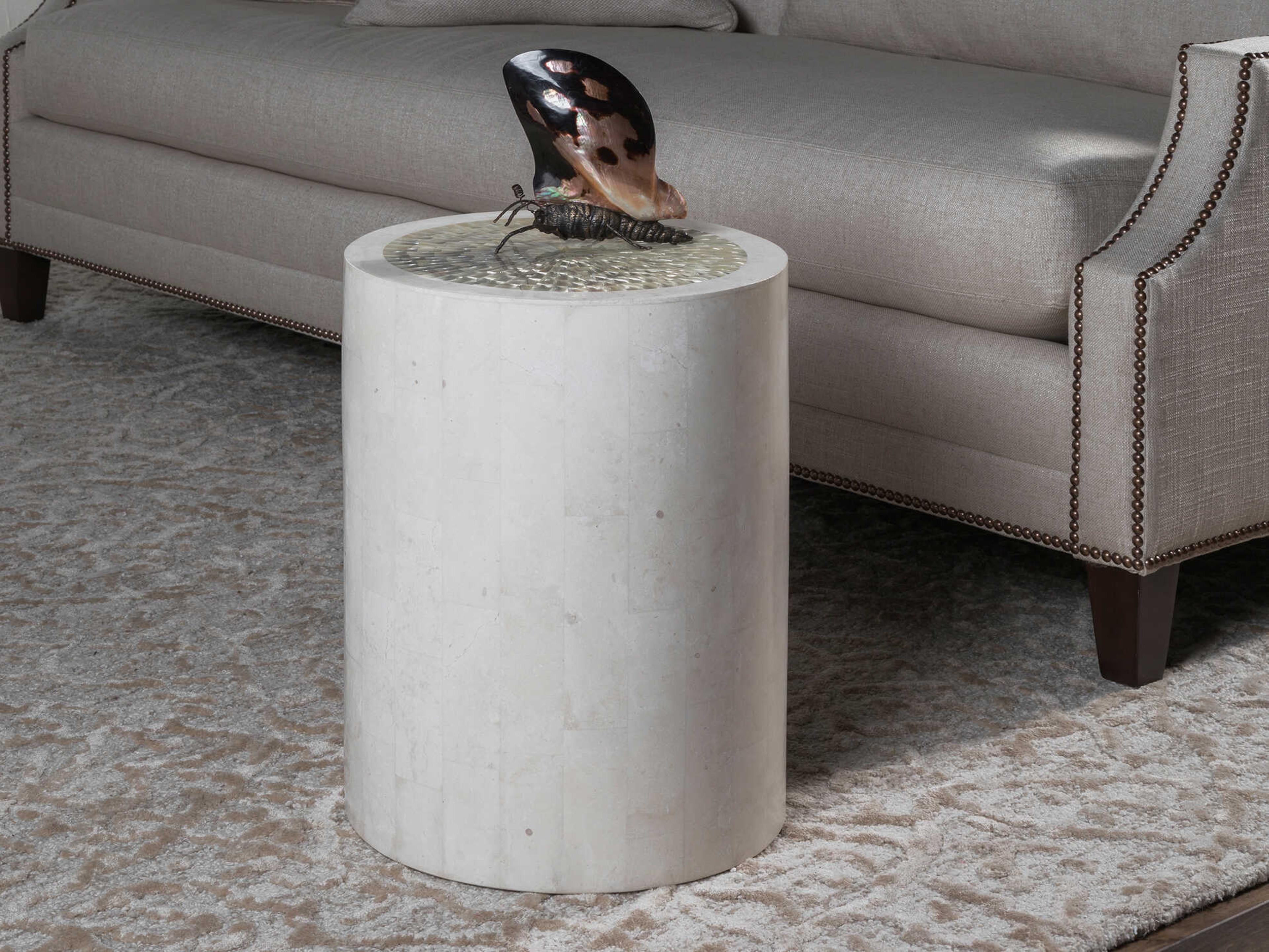 Artistica Mimi Round Capiz White End Table