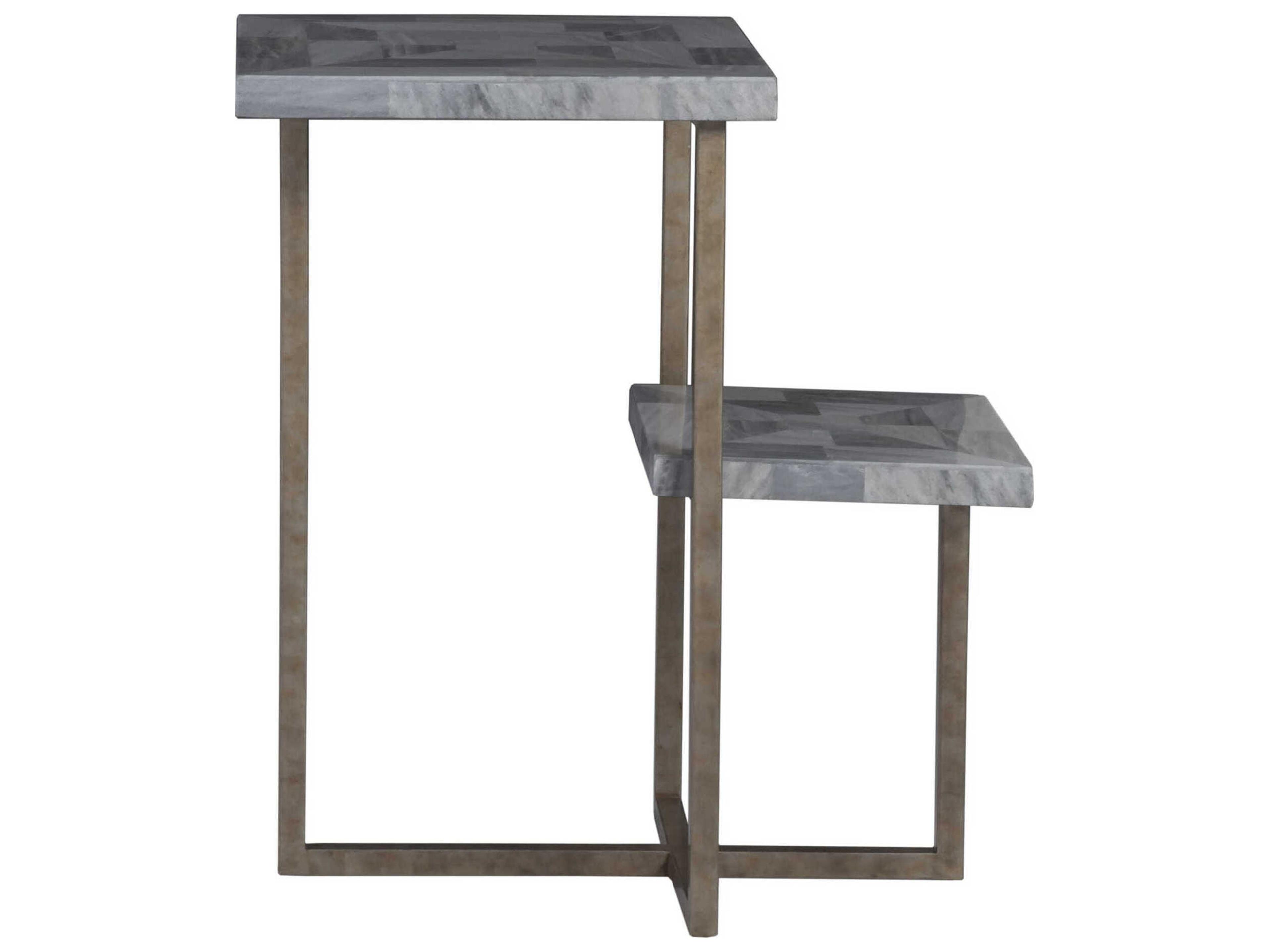 Artistica Salvo Rectangular Marble Aged Antique Silver End Table