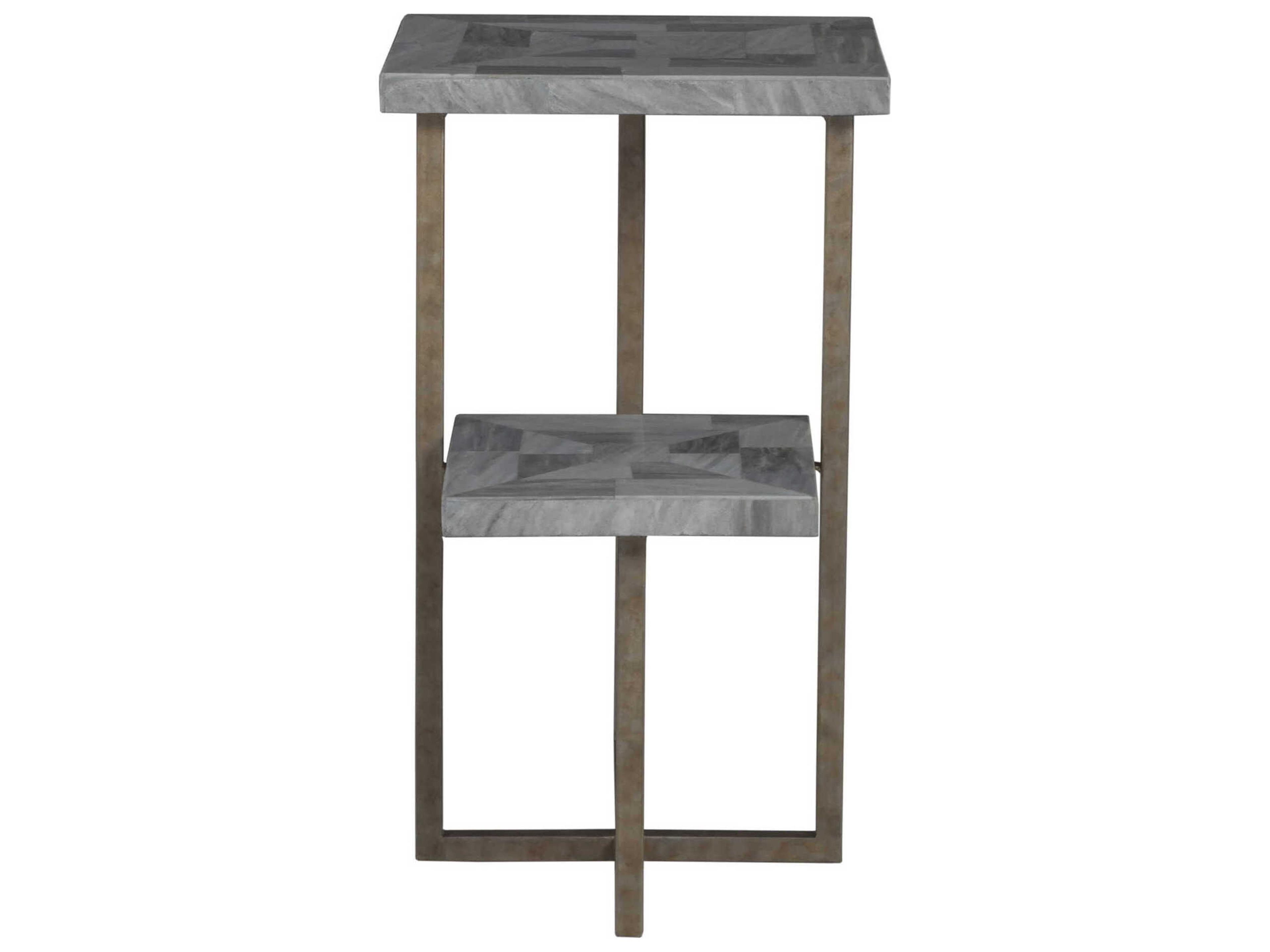 Artistica Salvo Rectangular Marble Aged Antique Silver End Table