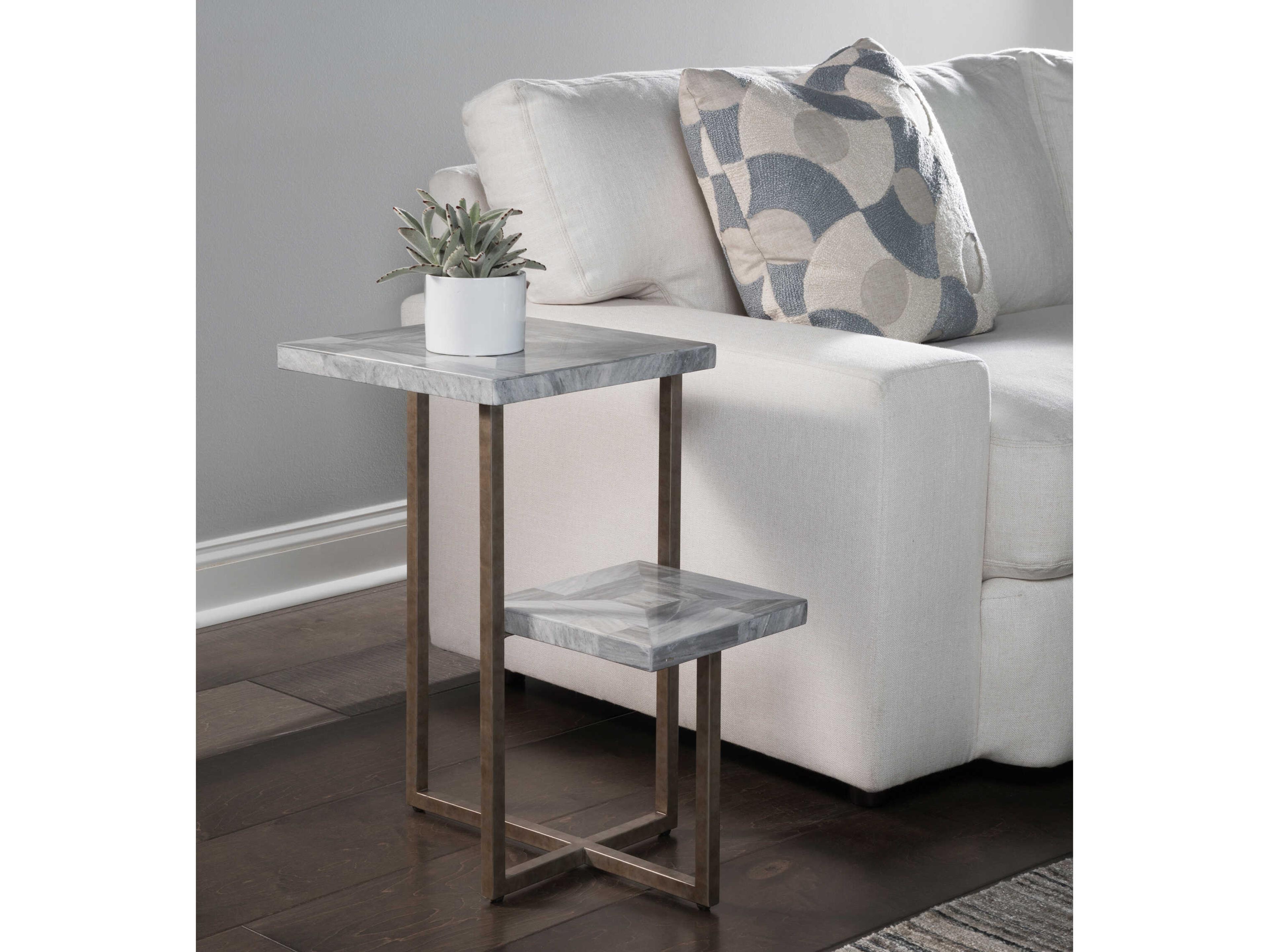 Artistica Salvo Rectangular Marble Aged Antique Silver End Table