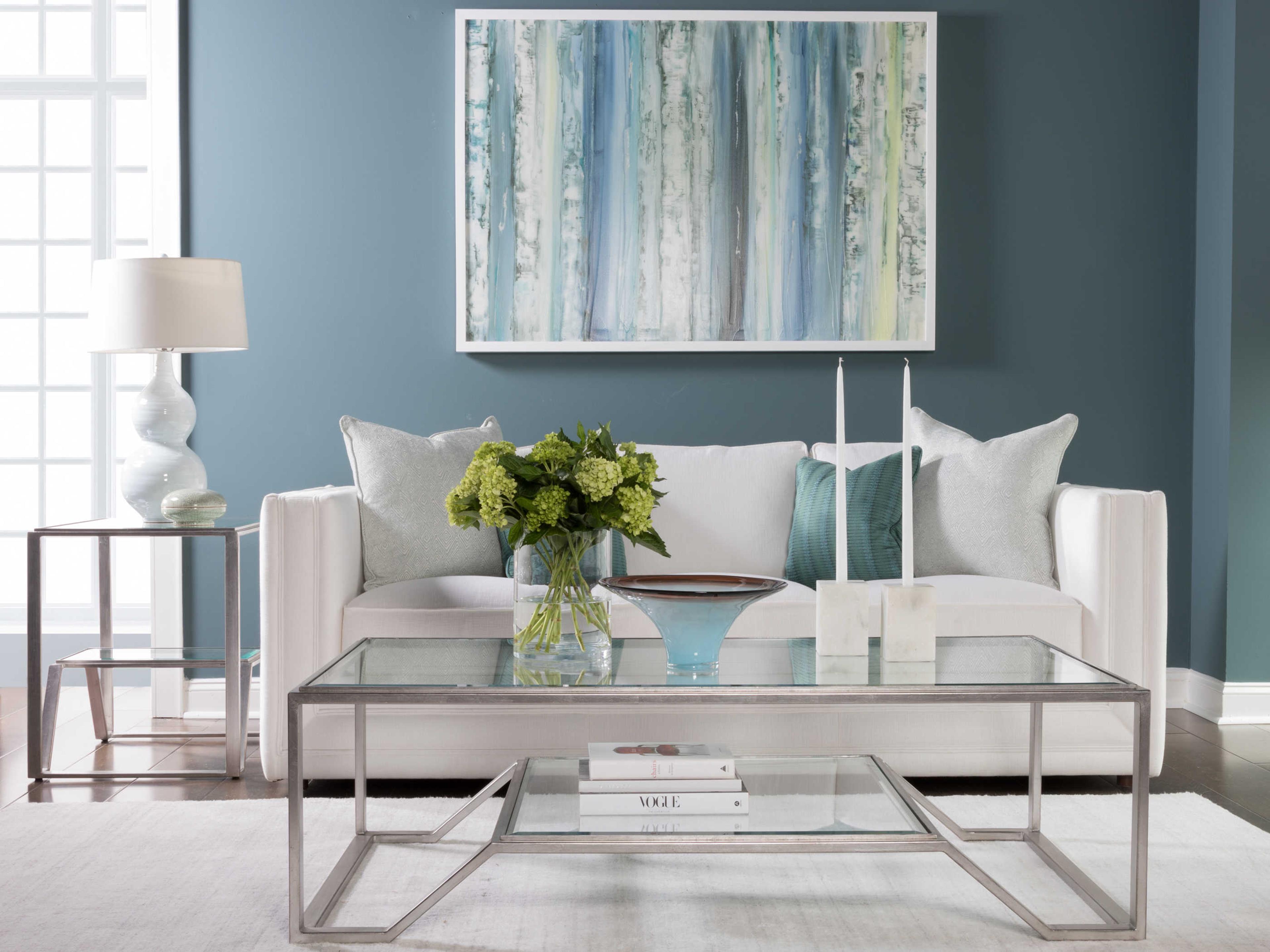 Artistica Metal Designs Byron Rectangular Glass Silver Leaf Cocktail Table